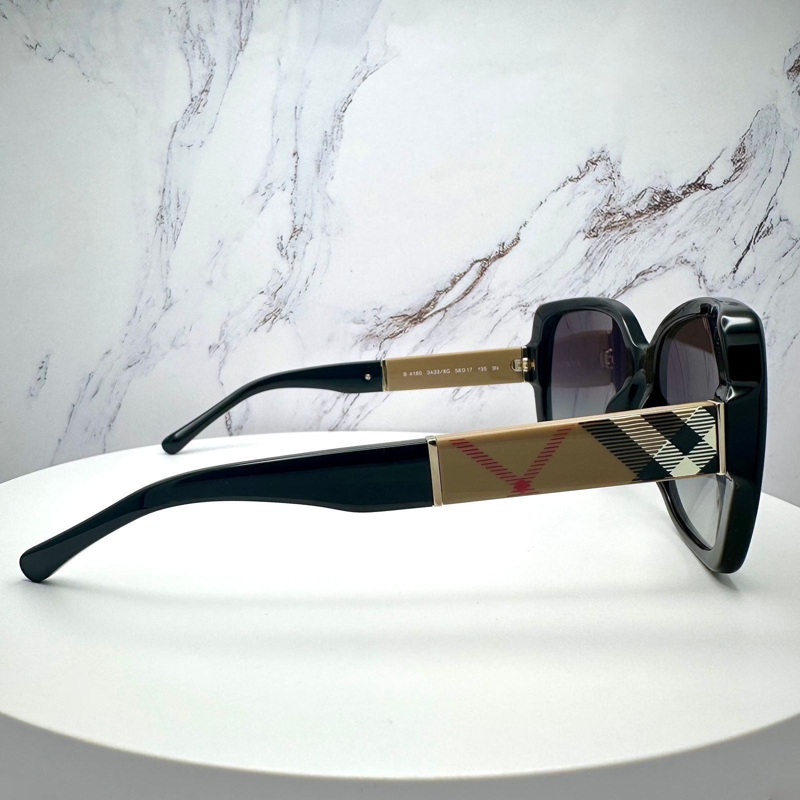 Burberry New Burberry Sunglasses Black Square Frames Checkered Arms Size ONE SIZE - 4 Thumbnail