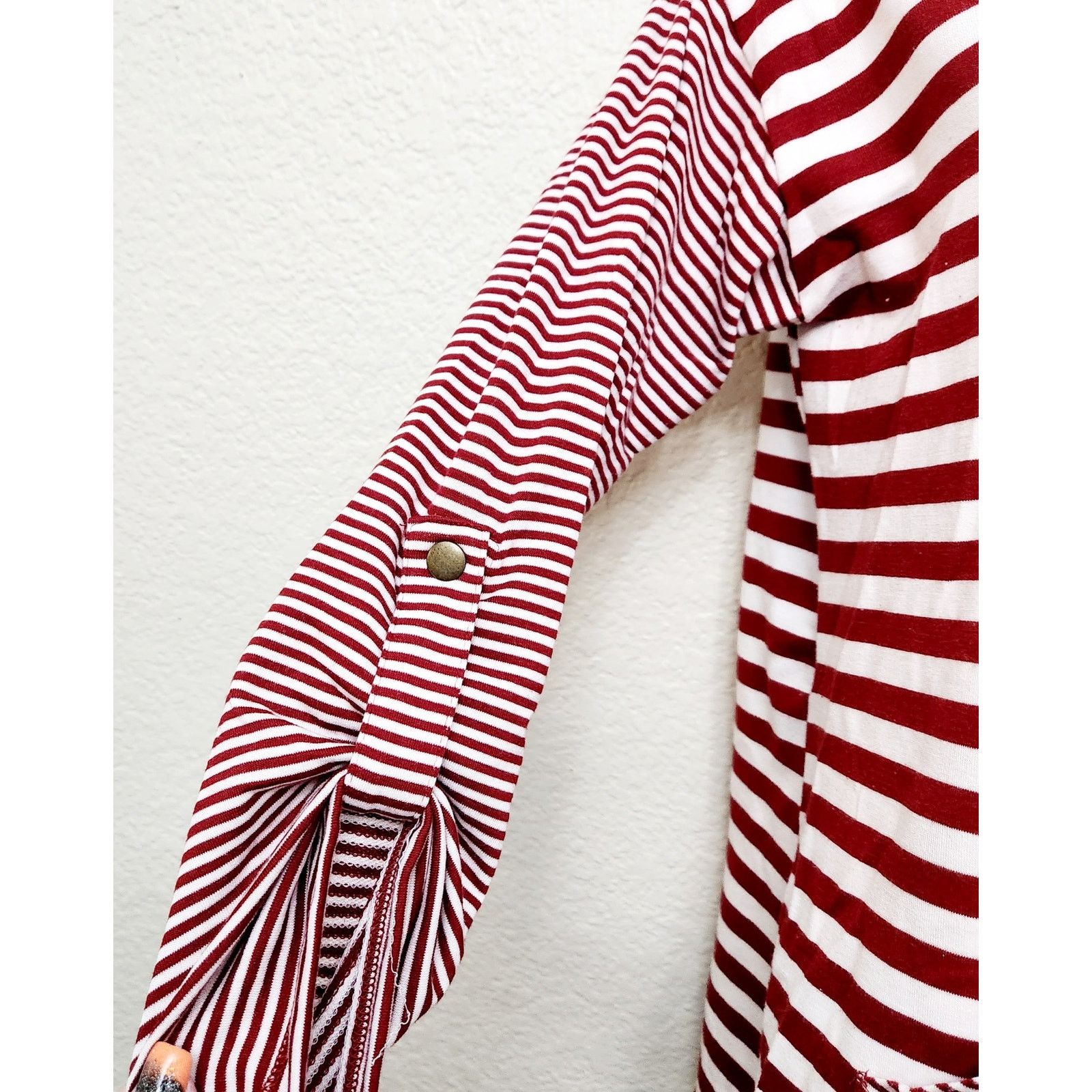 Other Ruby Rd. Red White Stripe Cowl Neck Roll Tab Sleeve Top PS Size S / US 4 / IT 40 - 2 Thumbnail