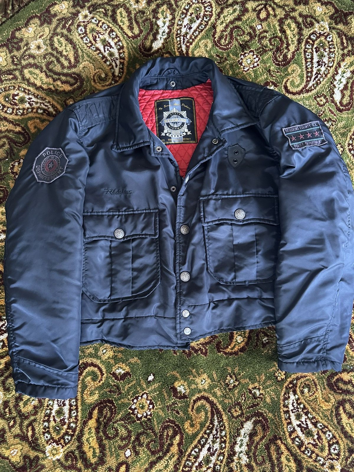 Vintage Vintage 90s Redskins Nylon Police Jacket Bomber Black red Size US M / EU 48-50 / 2 - 2 Thumbnail