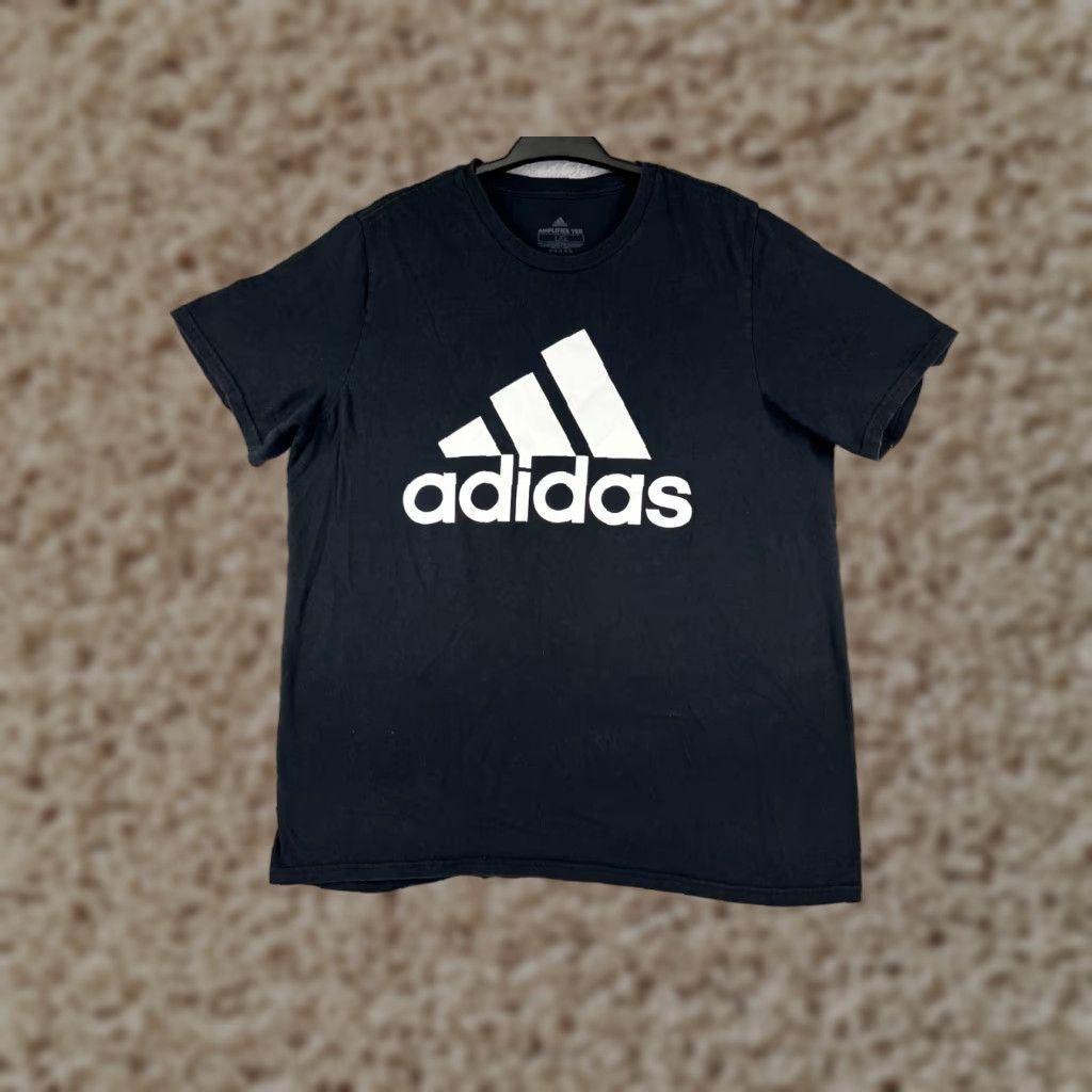 Adidas Adidas Shirt Men Large Black Logo 100% Cotton Stretch Short Sleeve Crew T-Shirt Mens Size US L / EU 52-54 / 3 - 1 Thumbnail