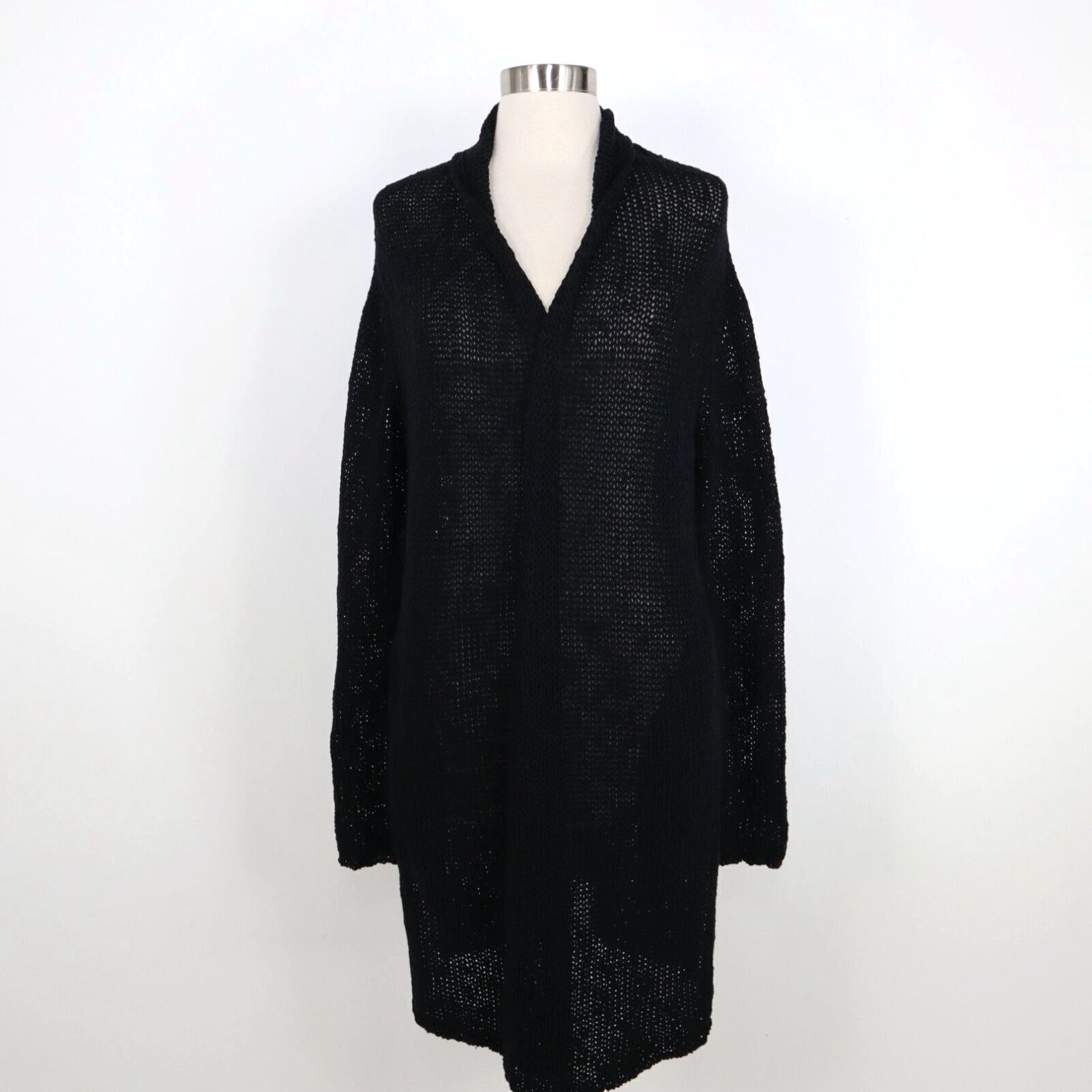 image of Vintage M.m.lafleur Cardigan Sweater Mary Xs Black Loose Fit Open Front Chunky Open Knit in White, 