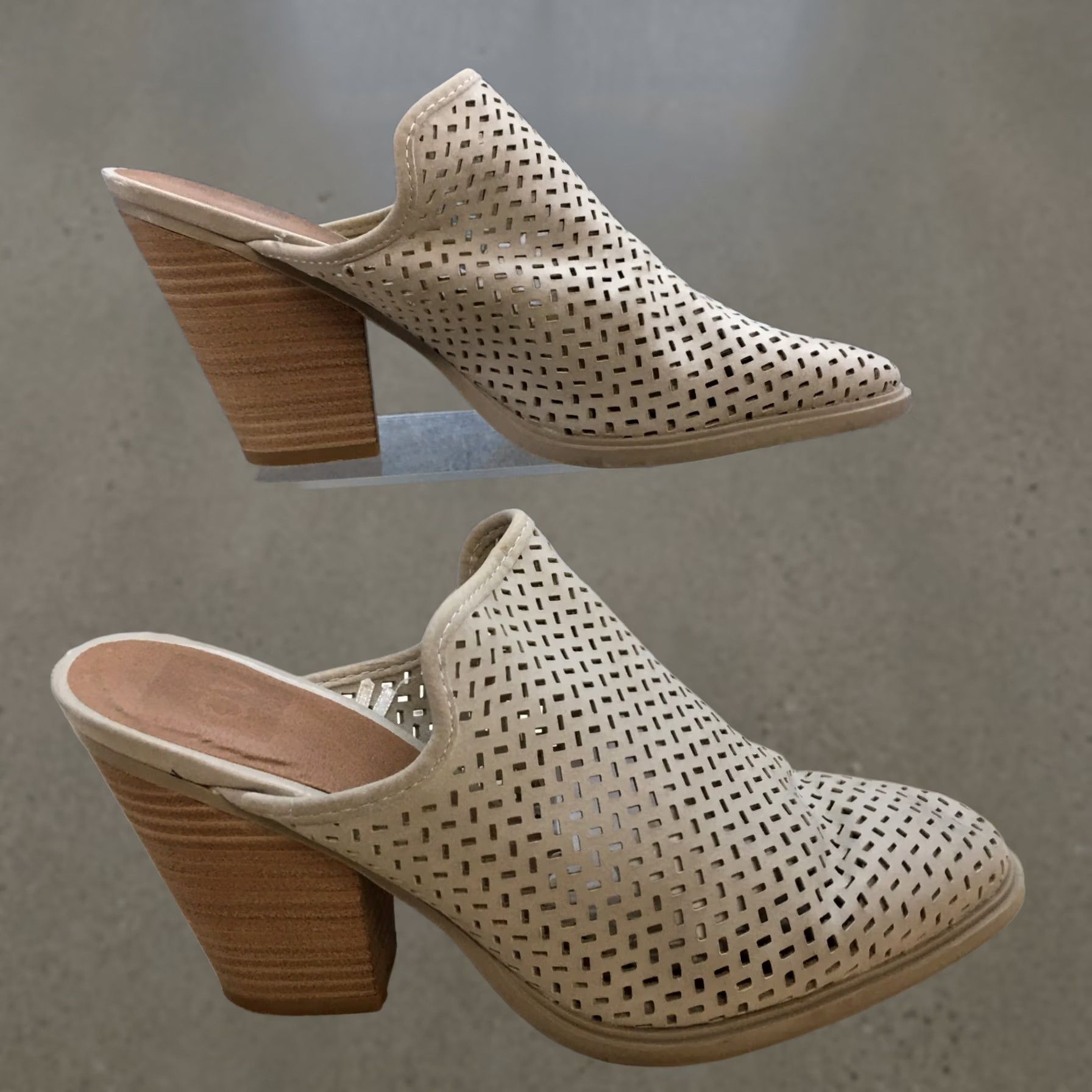 Dolce Vita DV Dolce Vita Kenli Heels Sandals Womens 7 Beige Perforated Mule Slip On Casual Size US 7 / IT 37 - 1 Thumbnail