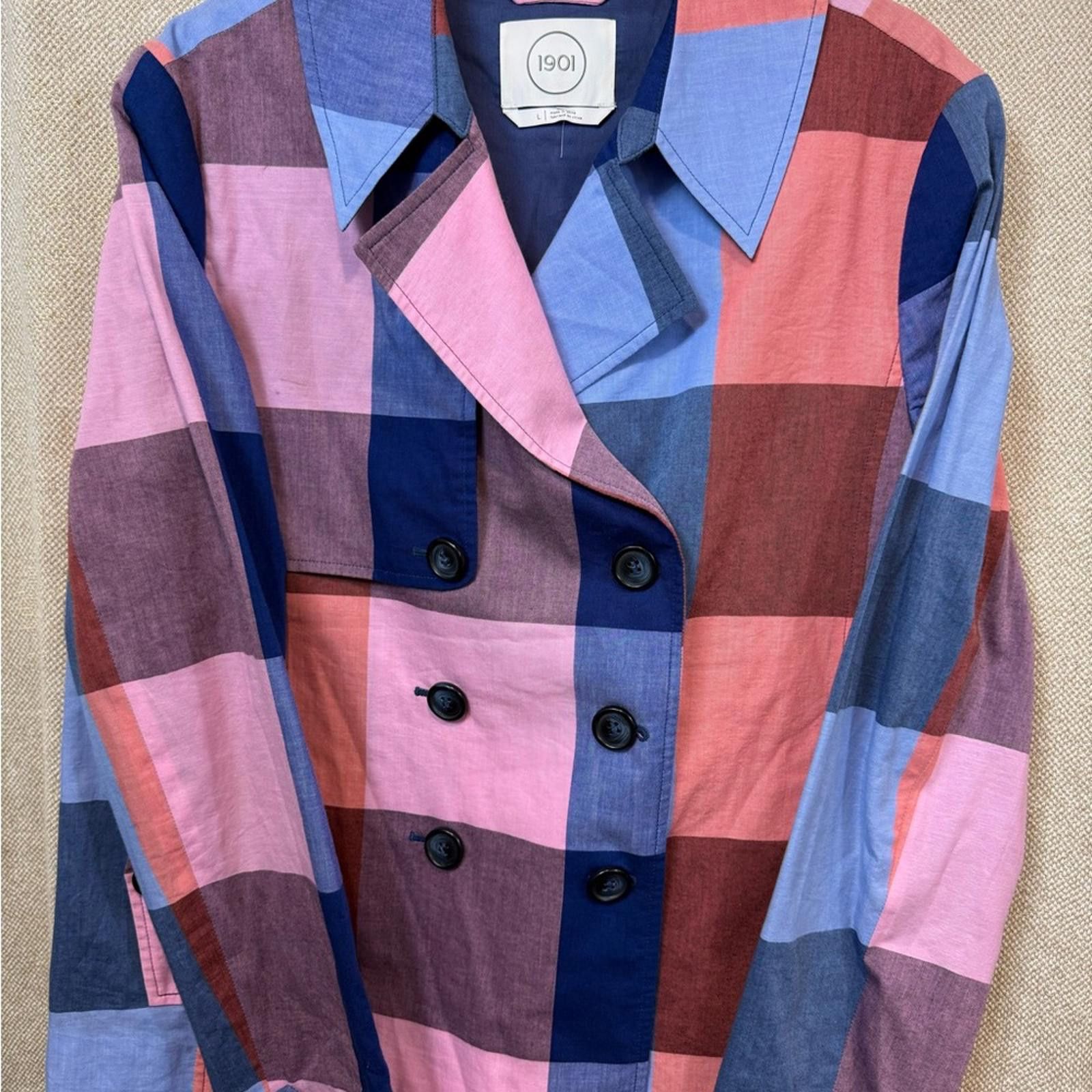 1901 1901 Multicolor Checkered Pea Coat Size L / US 10 / IT 46 - 1 Thumbnail