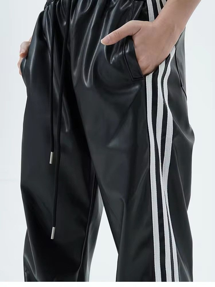 Japanese Brand Elastic Waist Black Soft Pu Leather Sweatpant Size 31" - 4 Thumbnail