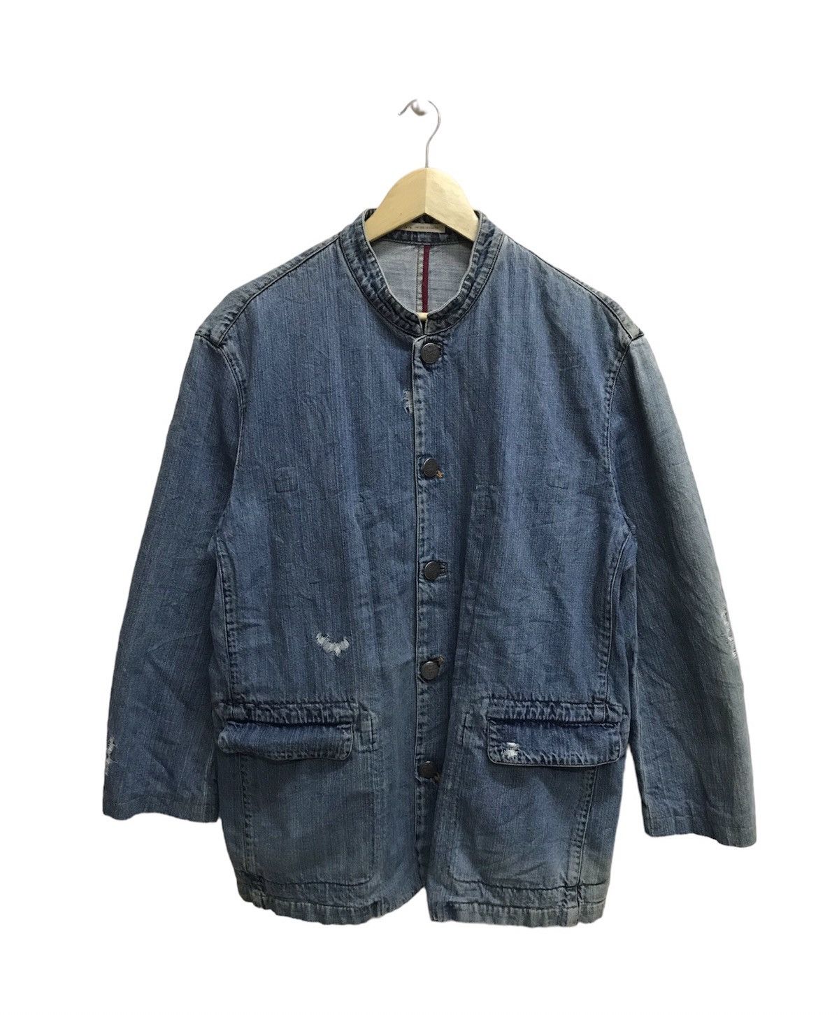 Japanese Brand Vintage Distressed Papas Tartan Neck Chore Jacket Denim Size US M / EU 48-50 / 2 - 1 Thumbnail