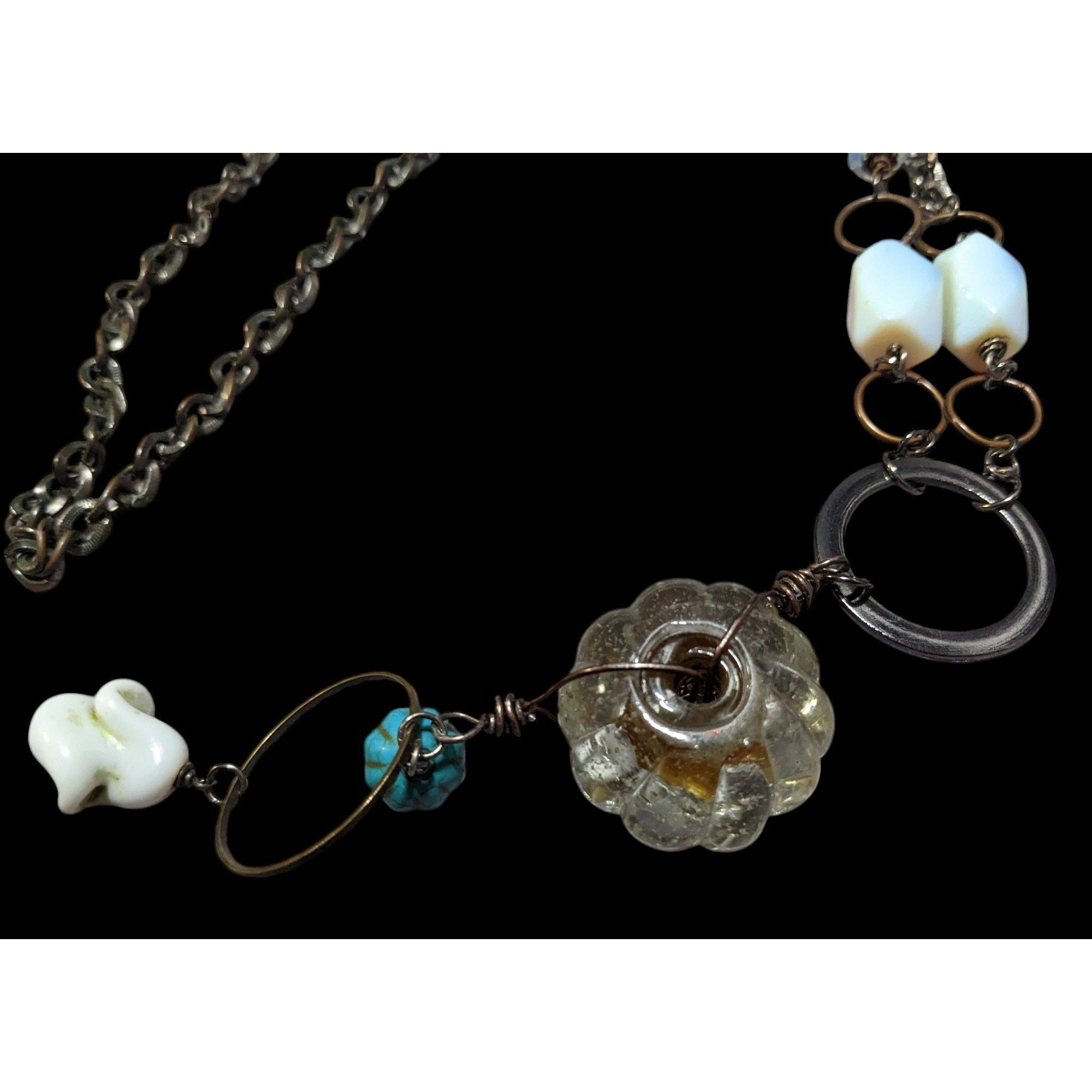 Other Handmade Upcycled Chunky Glass And Moonstone Beaded Chain Ne Size ONE SIZE - 2 Thumbnail