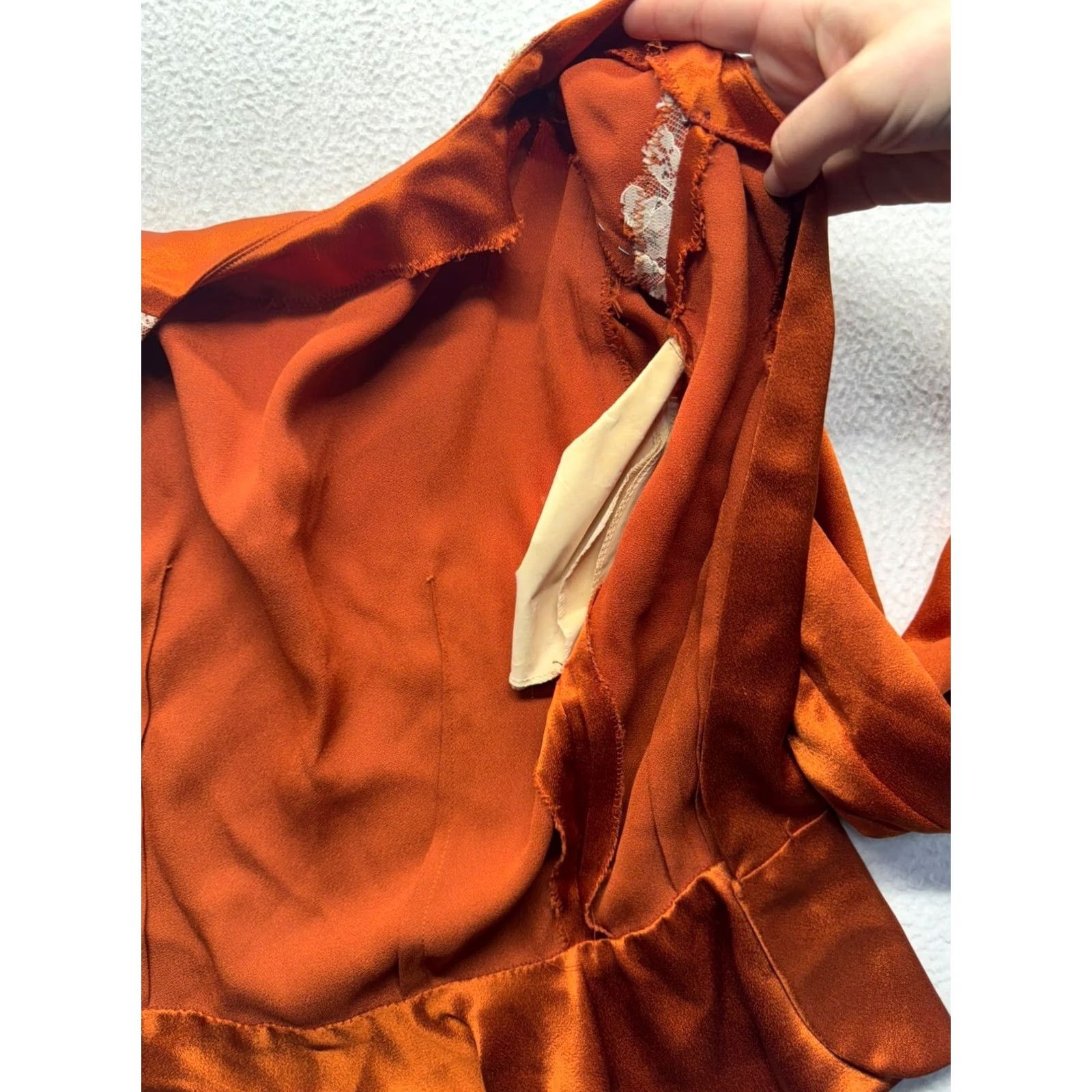 Vintage VINTAGE Womens Blazer Shirt Satin Peplum Lace Orange 16in Pit to Pit 22in Length Small Womens Size S / US 4 / IT 40 - 4 Thumbnail