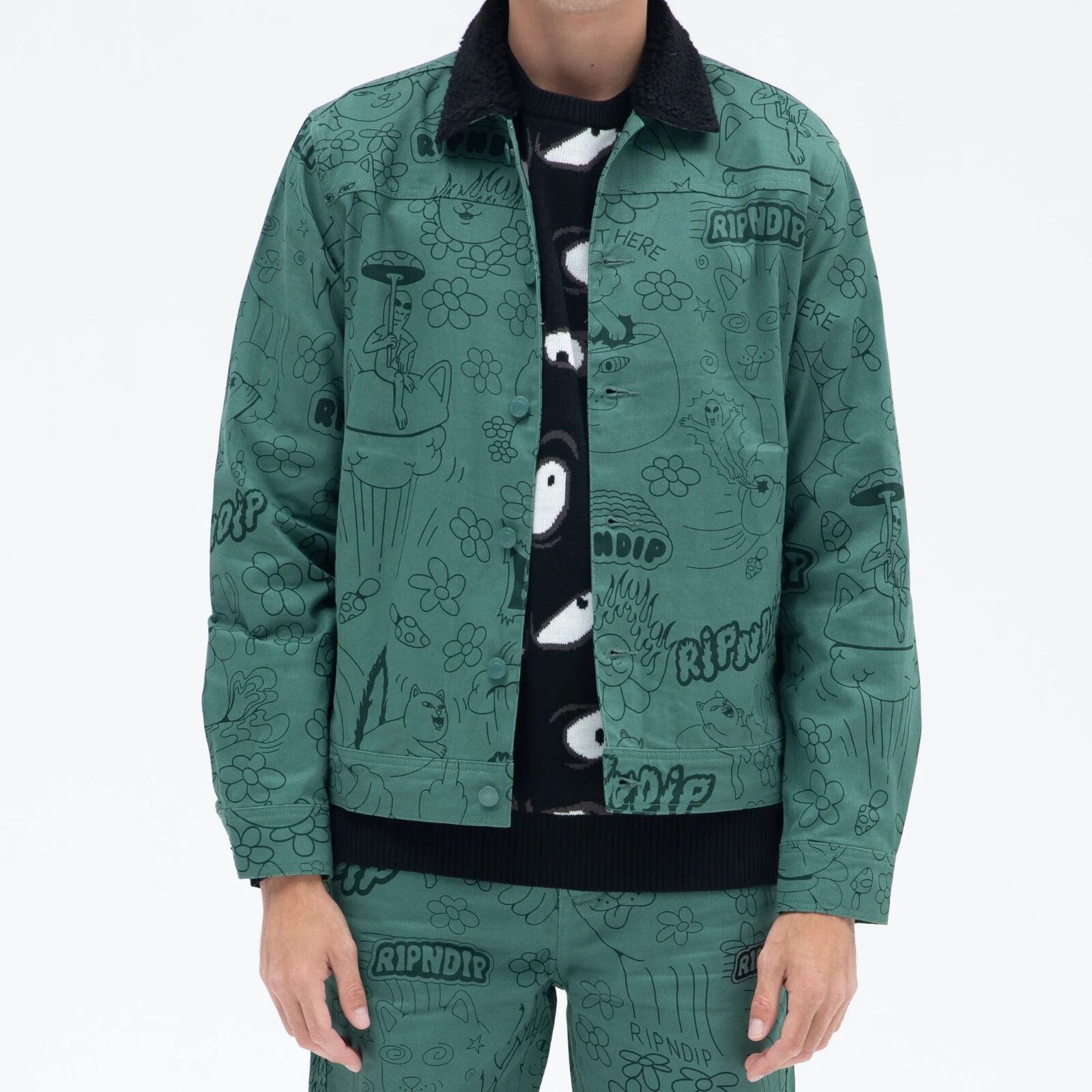 RIPNDIP RIP N DIP Forest Green Scribble Sherpa Jacket - L Size US L / EU 52-54 / 3 - 2 Thumbnail
