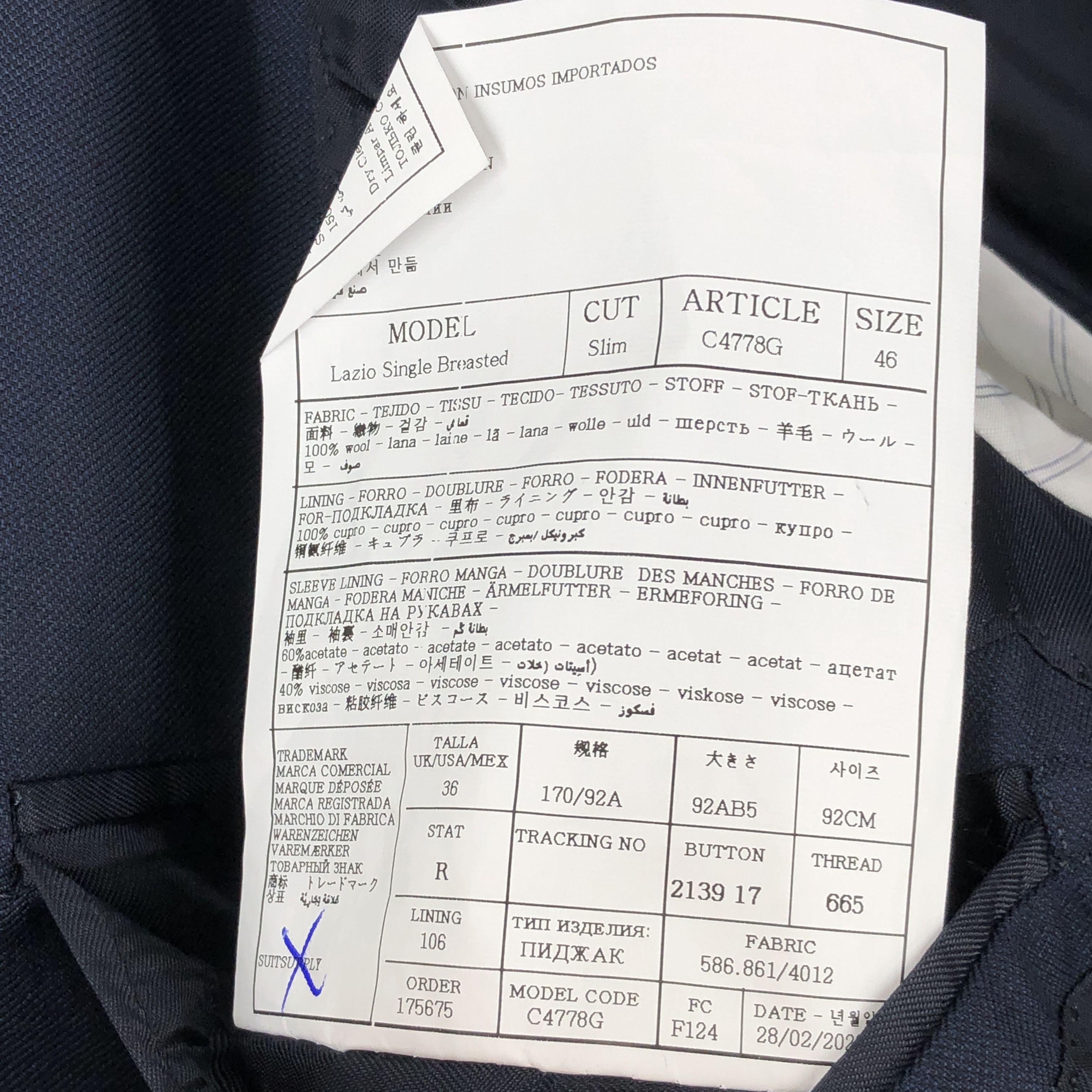 Suitsupply Lazio Single Breasted Wool Blazer Size EU:46; UK:36; US:36S Size 36S - 8 Thumbnail