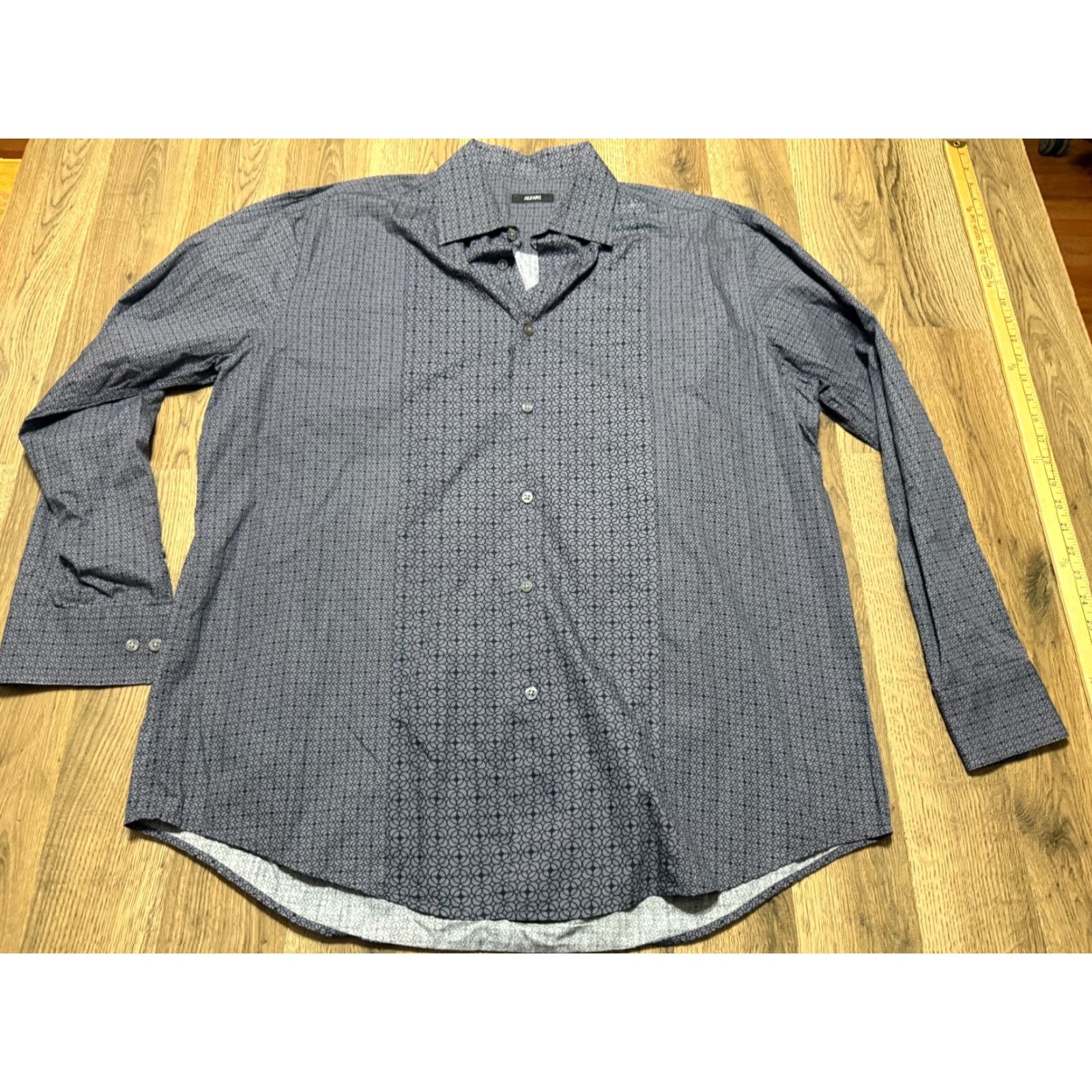 Alfani Alfani Shirt Men's XL Grey Black Long Sleeve Button Up Shirt Allover Print Size US XL / EU 56 / 4 - 2 Thumbnail
