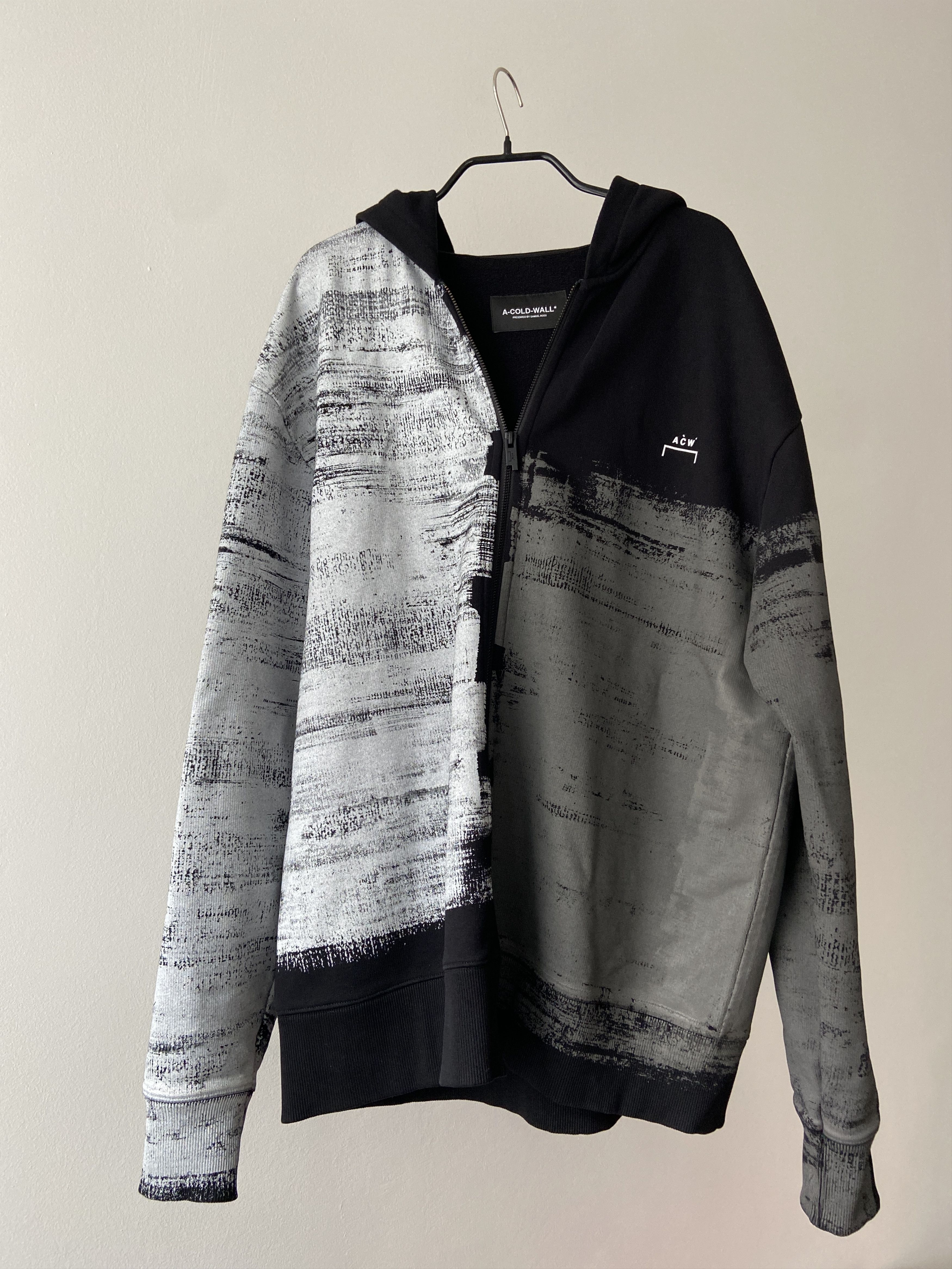 image of A Cold Wall A-Cold-Wall Zip-Front Painted-Print Hoodie in Black Gray, Men's (Size Large)
