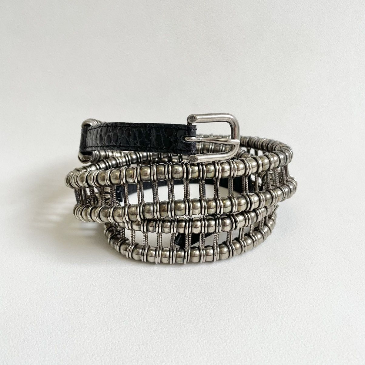 Black Leather Metal Chain Link Belt