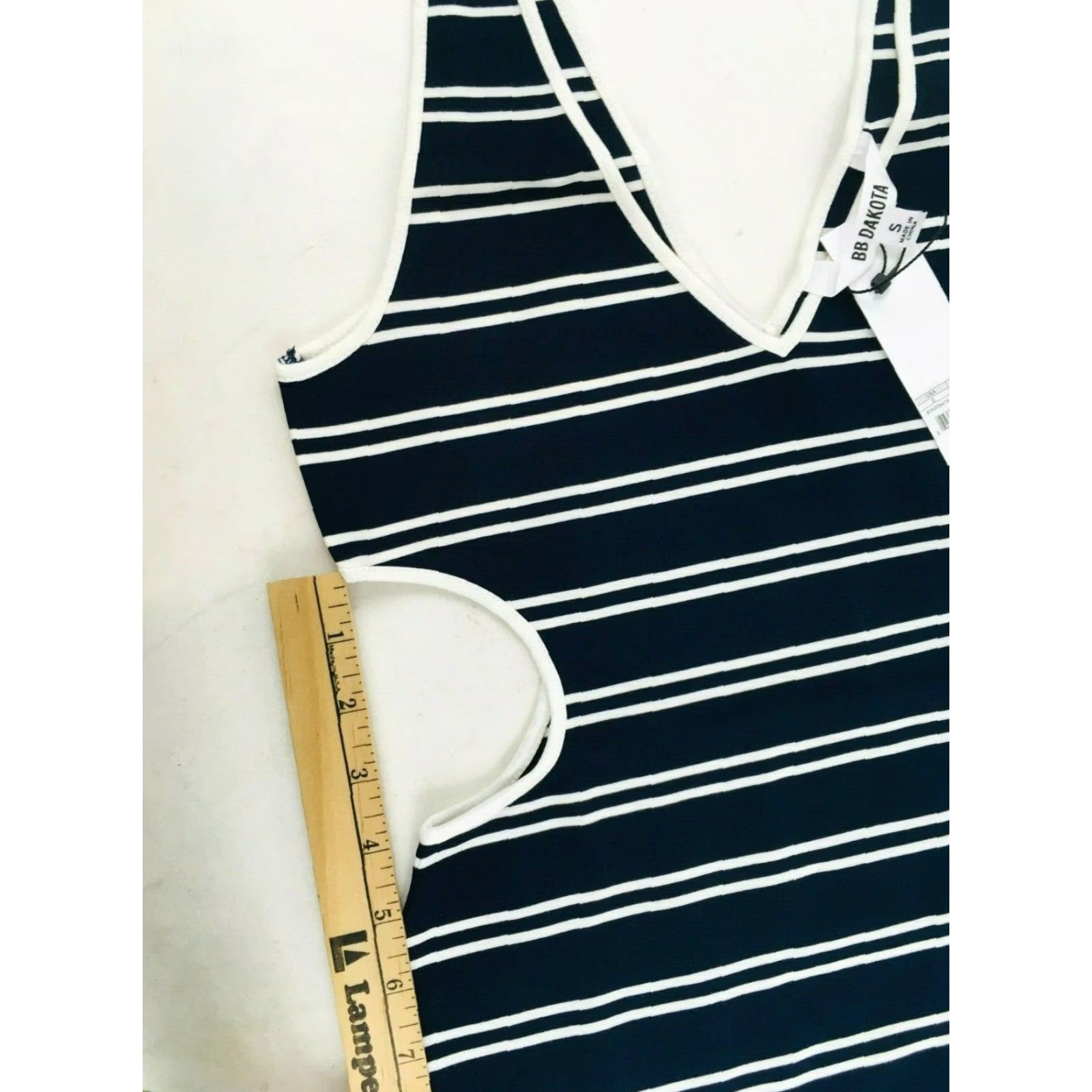 BB Dakota BB Dakota Bodysuit Women's S Navy Blue & White Striped Cut-out on the Side One Piece Womens XS? Size S / US 4 / IT 40 - 4 Thumbnail