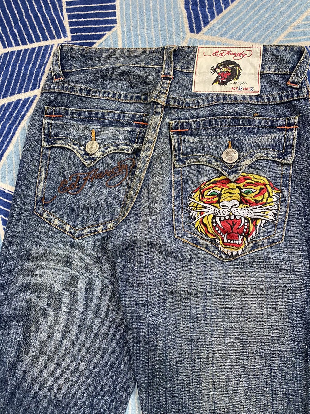 Christian Audigier × Ed Hardy × Japanese Brand Crazy Vintage 90s Edhardy Tiger Head Embroidery Jeans Size US 34 / EU 50 - 4 Thumbnail