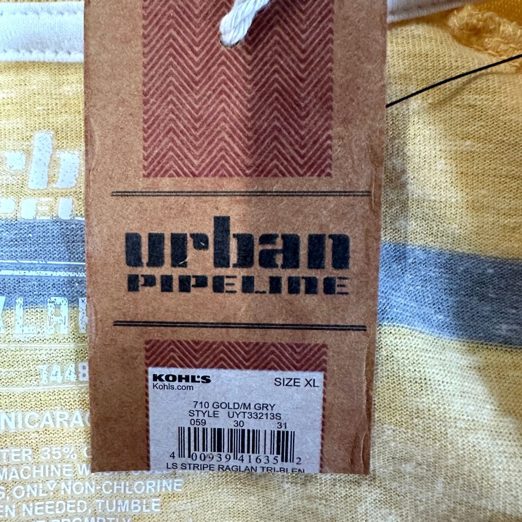 Vintage Urban Pipeline Henley Shirt Adult XL Yellow Grey Stripe Long Sleeve Tee Mens NEW Size US XL / EU 56 / 4 - 2 Thumbnail