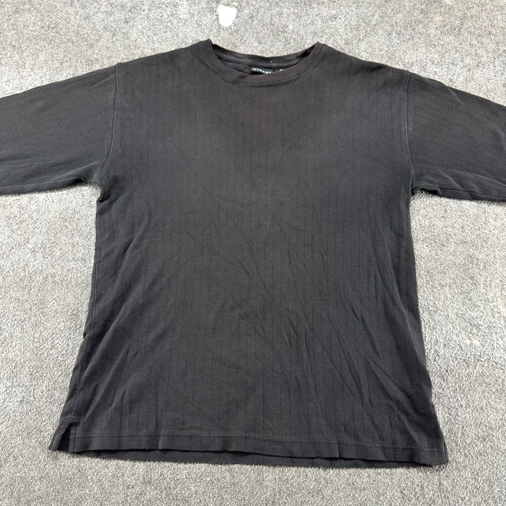 George VINTAGE George Shirt Mens Small Black Long Sleeve Thermal Ribbed Pullover Y2K Size US S / EU 44-46 / 1 - 3 Thumbnail