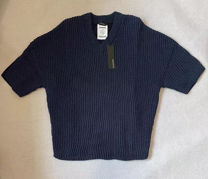 Jil Sander Jil Sander Spliced knitted short-sleeved sweatshirt Size L / US 10 / IT 46 - 1 Thumbnail