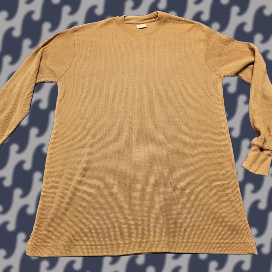 Camel VINTAGE Empire Bigland XL Camel Thermal Waffle Knit Sweatshirt Men Long Sleeve Shirt Size US XL / EU 56 / 4 - 1 Thumbnail