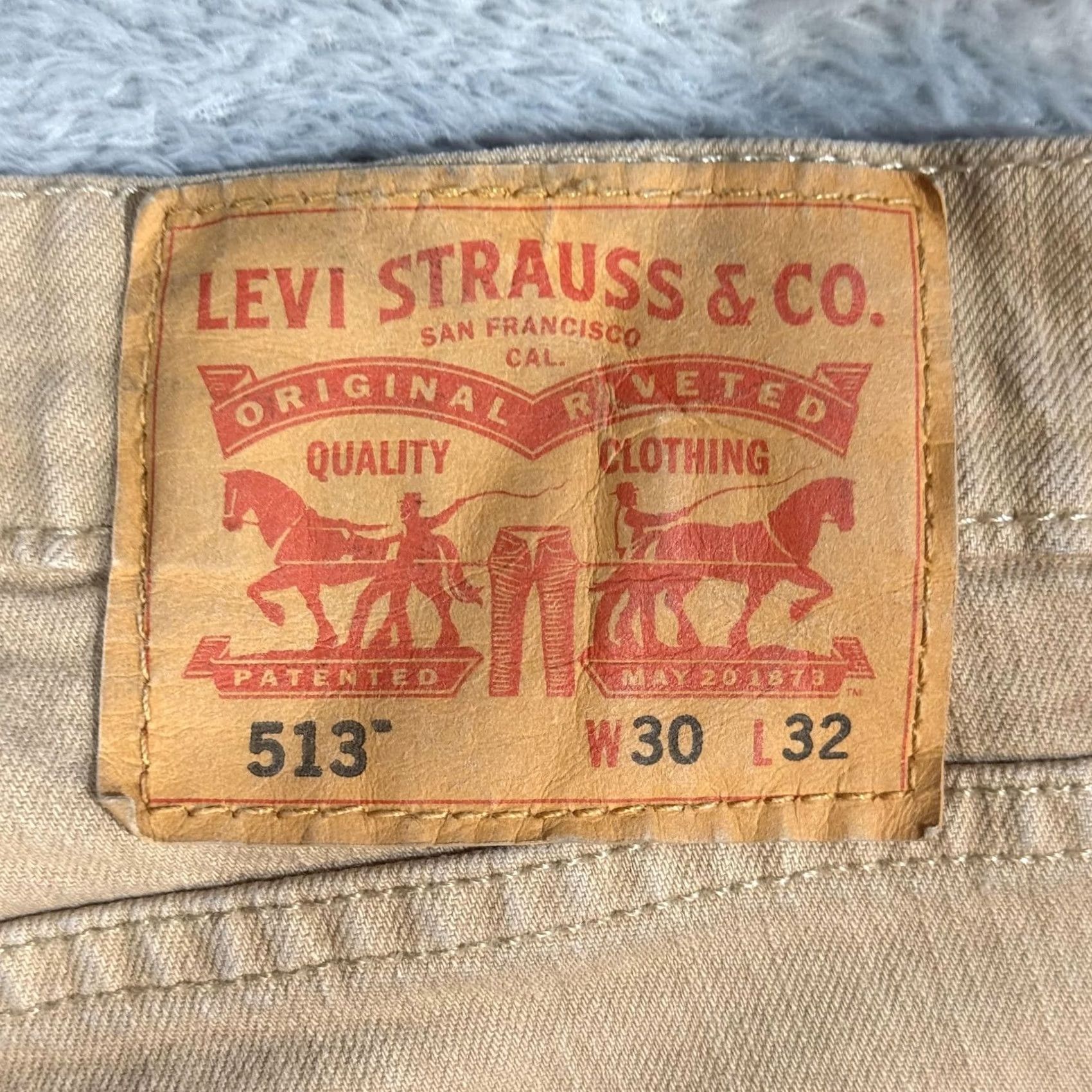 Levi's VINTAGE Levis 513 Jeans Mens 30x32 Khaki Slim Straight Stretch Denim Beige Zip Fly Size US 30 / EU 46 - 4 Thumbnail