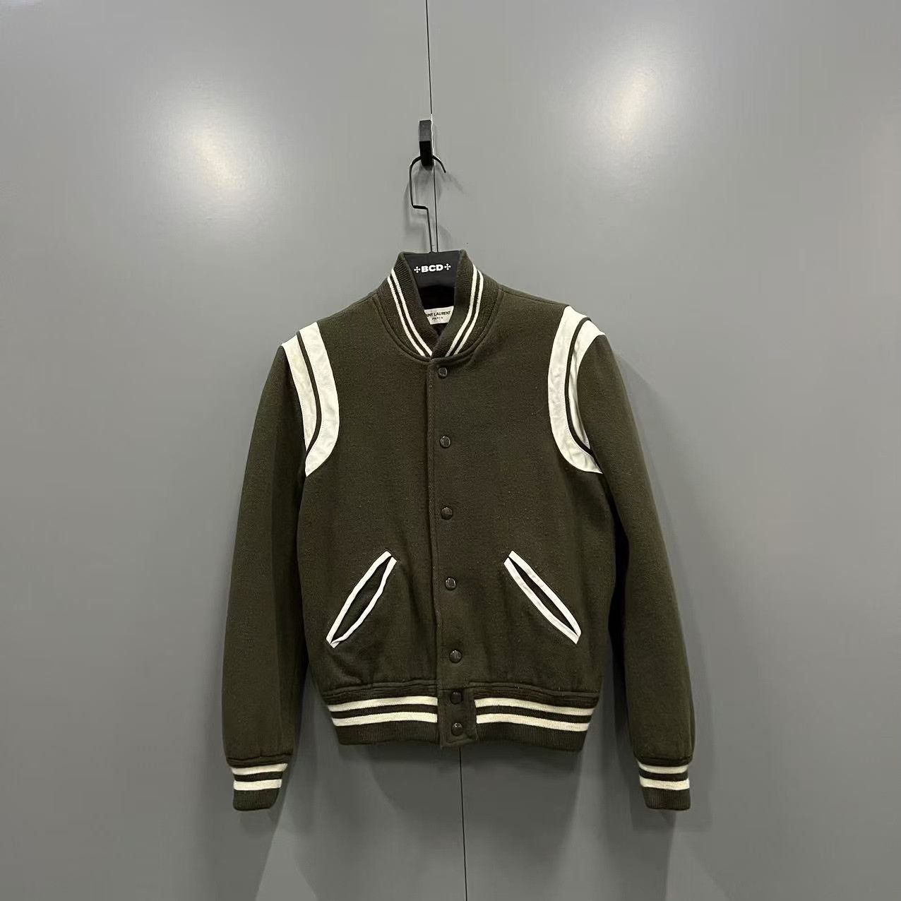 Saint Laurent Paris SAINT LAURENT Olive Green Baseball Jacket Size US S / EU 44-46 / 1 - 1 Thumbnail