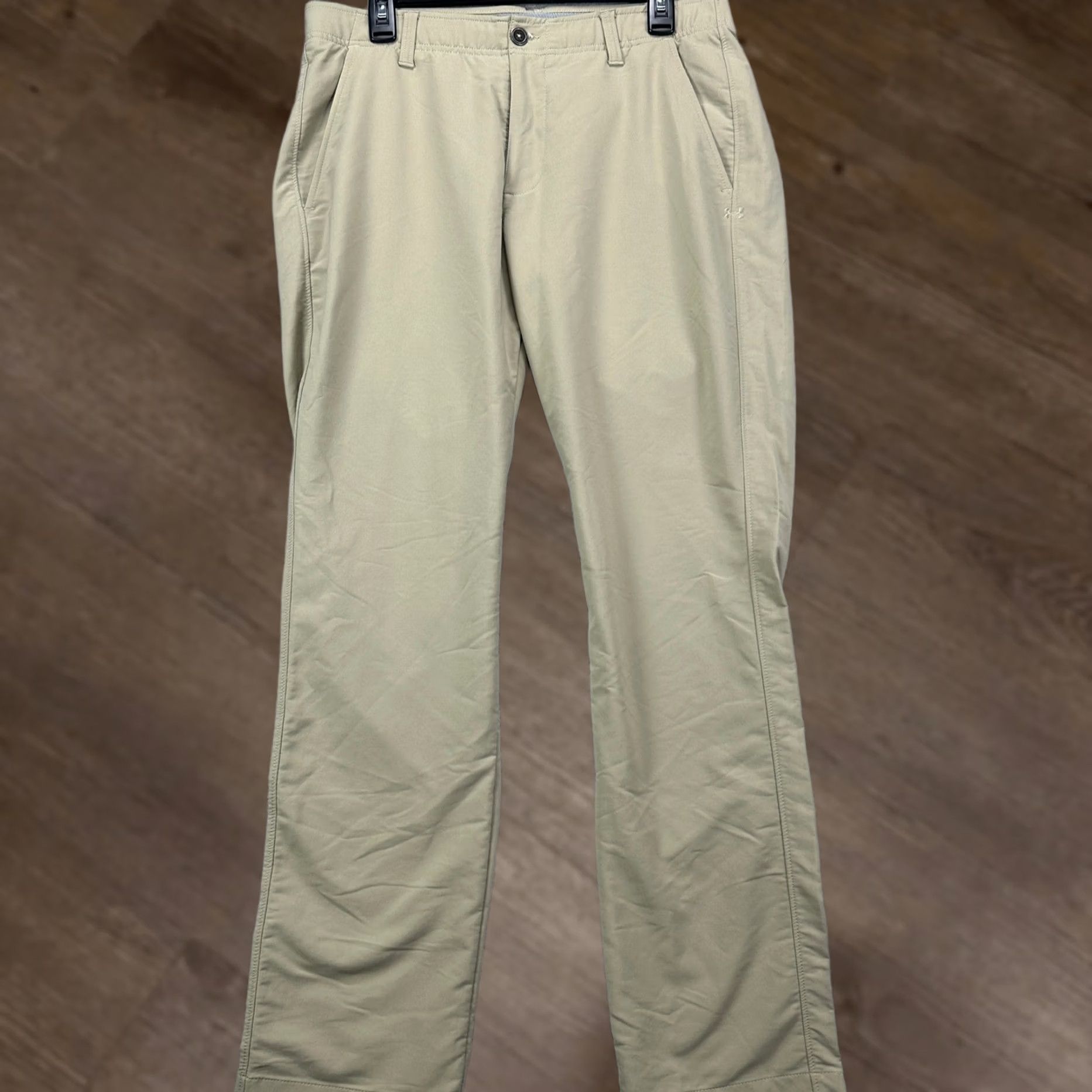Under Armour Under Armour Hiking Pants Mens 34X32 Nylon Blend Stretch Flat Front Logo Brown Beige Outdoors Regular Fit Trousers Size US 34 / EU 50 - 1 Thumbnail