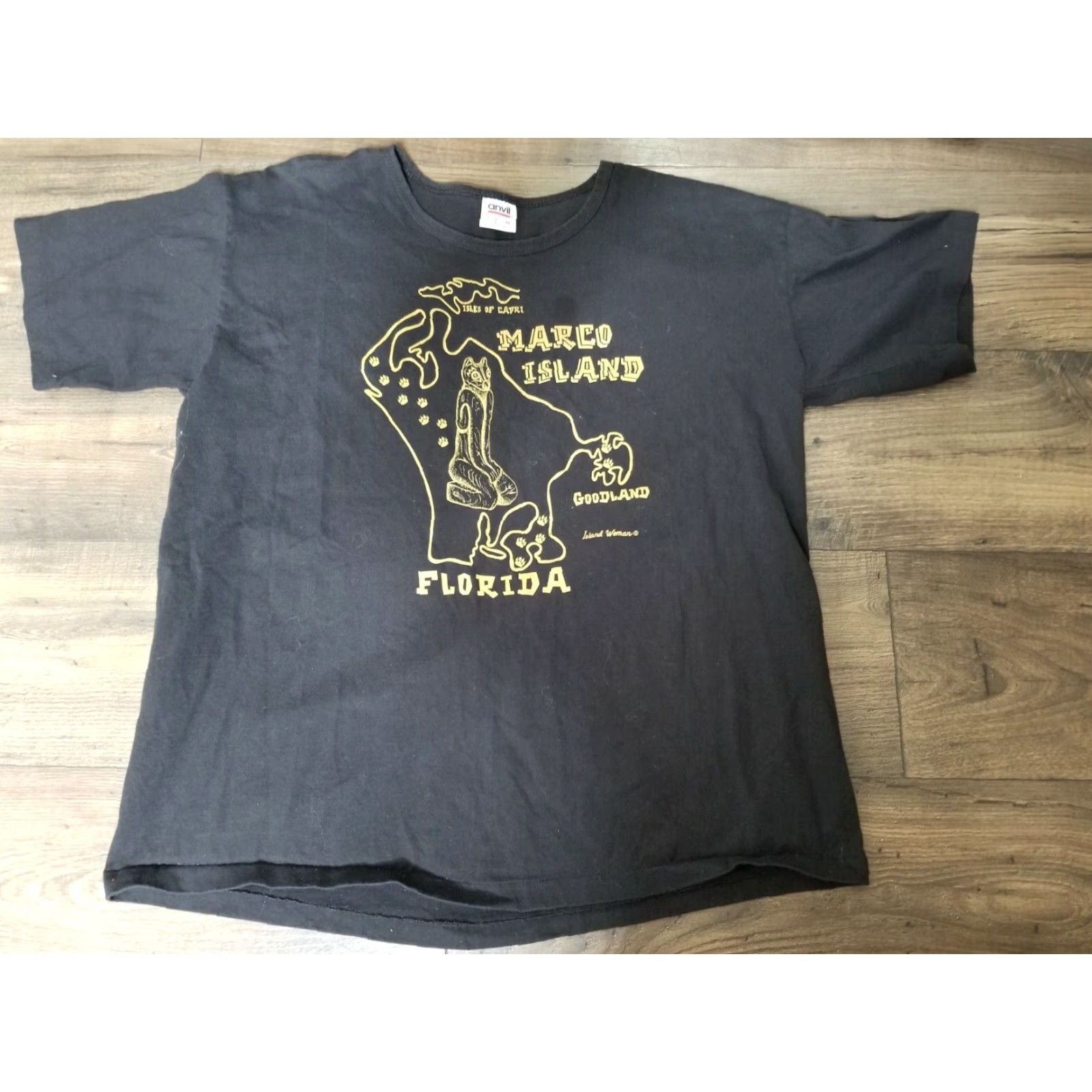Anvil VINTAGE Anvil T-Shirt Marco Island Florida Map Short Sleeve Crew Neck XL Black 1980s 90s Beach Mens USA Size US XL / EU 56 / 4 - 2 Thumbnail