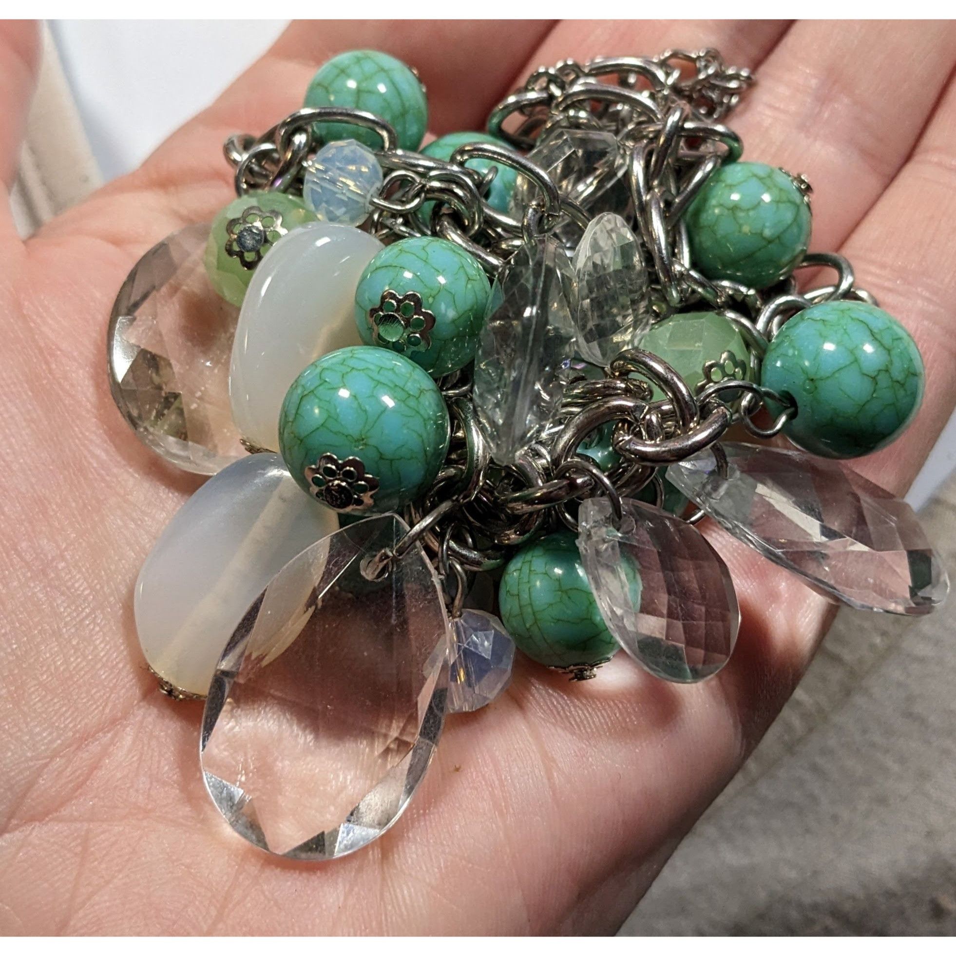 Other Vintage Clear And Faux Turquoise Beaded Cluster Charm Neckla Size ONE SIZE - 3 Thumbnail