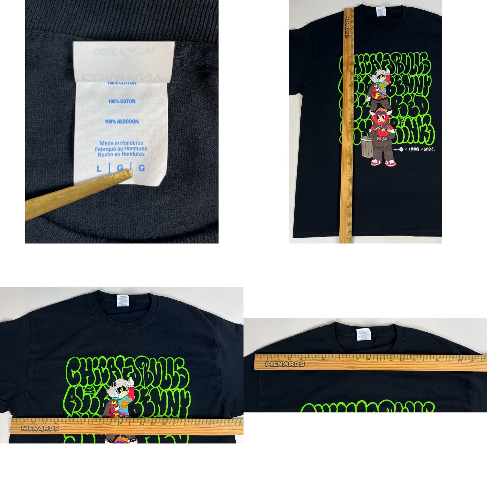 Port & Company Chicago Bulls T-Shirt Port & Company Black Cotton Size L Crew Neck Short Sleeve Graffiti Ali Six 1966 Size US L / EU 52-54 / 3 - 8 Thumbnail