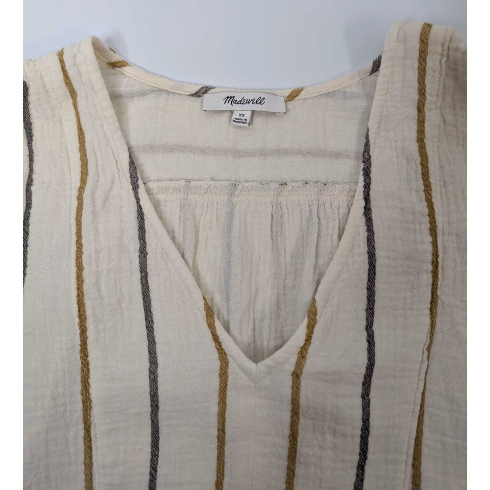 Madewell Madewell Lightspun Westing Shirt Stripe Antique Gold S/S Top XS Cream Striped Kimono Shirt Womens Blouse Lightweight. Size XS / US 0-2 / IT 36-38 - 6 Thumbnail