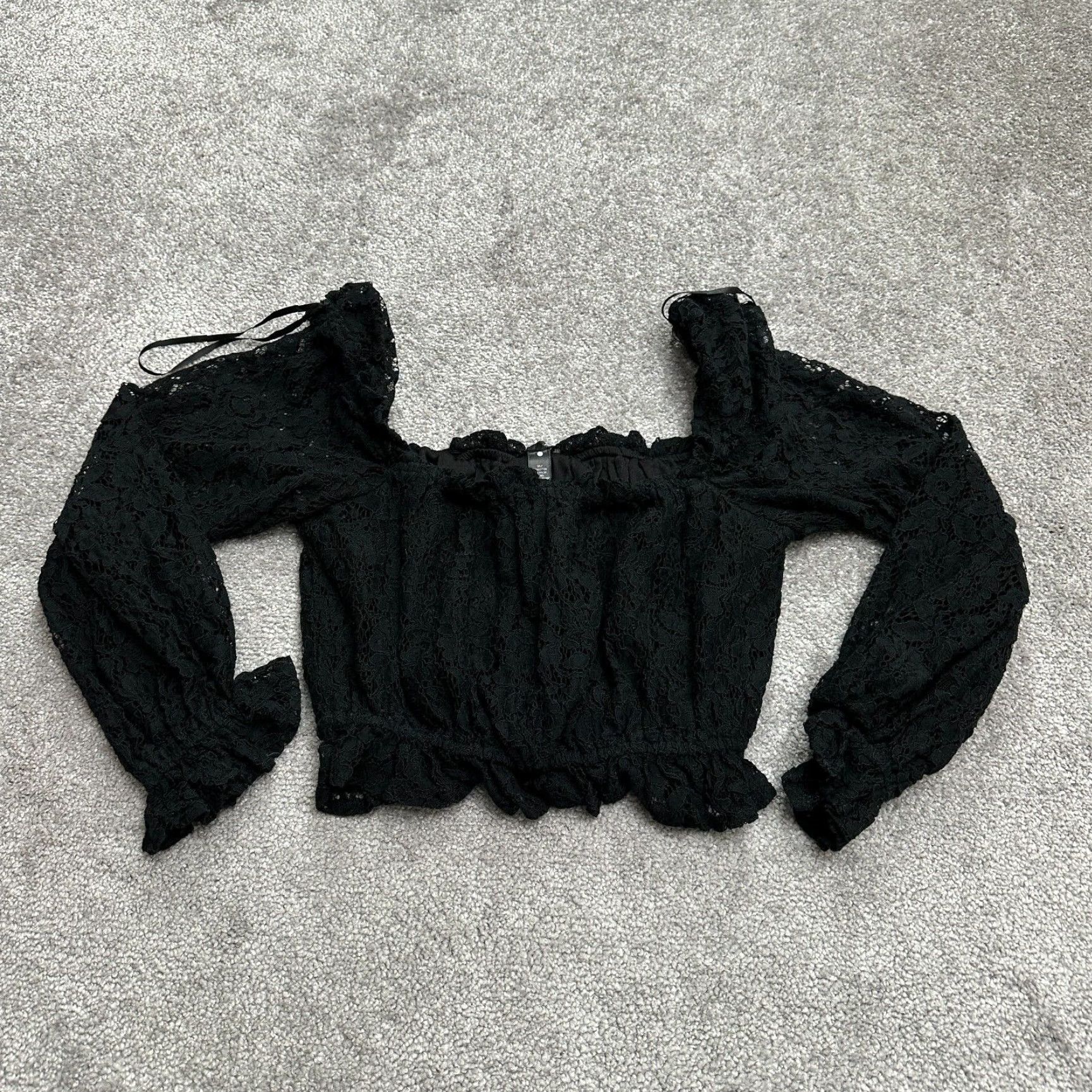 AQUA Aqua Shirt Womens Small Black Cropped Lace Off Shoulder Casual Top Size S / US 4 / IT 40 - 2 Thumbnail