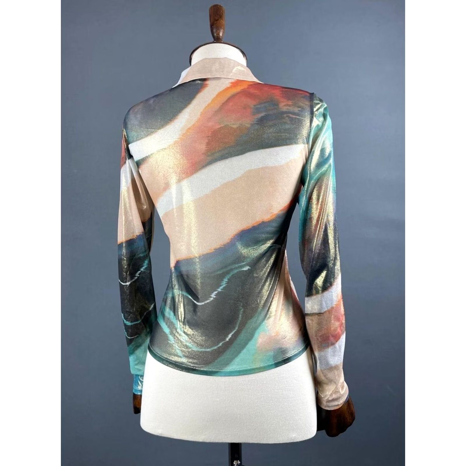 Desigual Desigual Blouse Shirt Women's XL Multicolor Abstract Print Polyester Button-Up Collared Casual Sleeve Size XL / US 12-14 / IT 48-50 - 2 Thumbnail