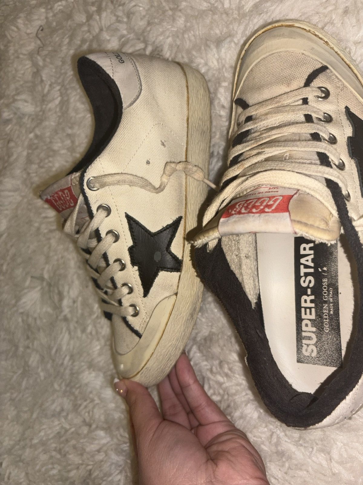 Golden Goose Golden Goose Cream and Black Super-Star Sneakers Size US 7 / IT 37 - 3 Thumbnail