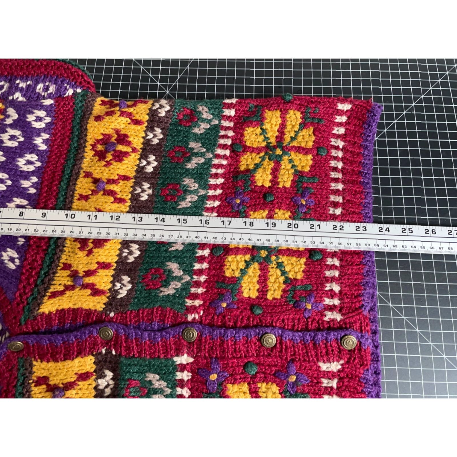 Vintage VINTAGE 90s Geometric Knit Cardigan Women's Large Red Yellow Shirt Sleeve? Size L / US 10 / IT 46 - 6 Thumbnail