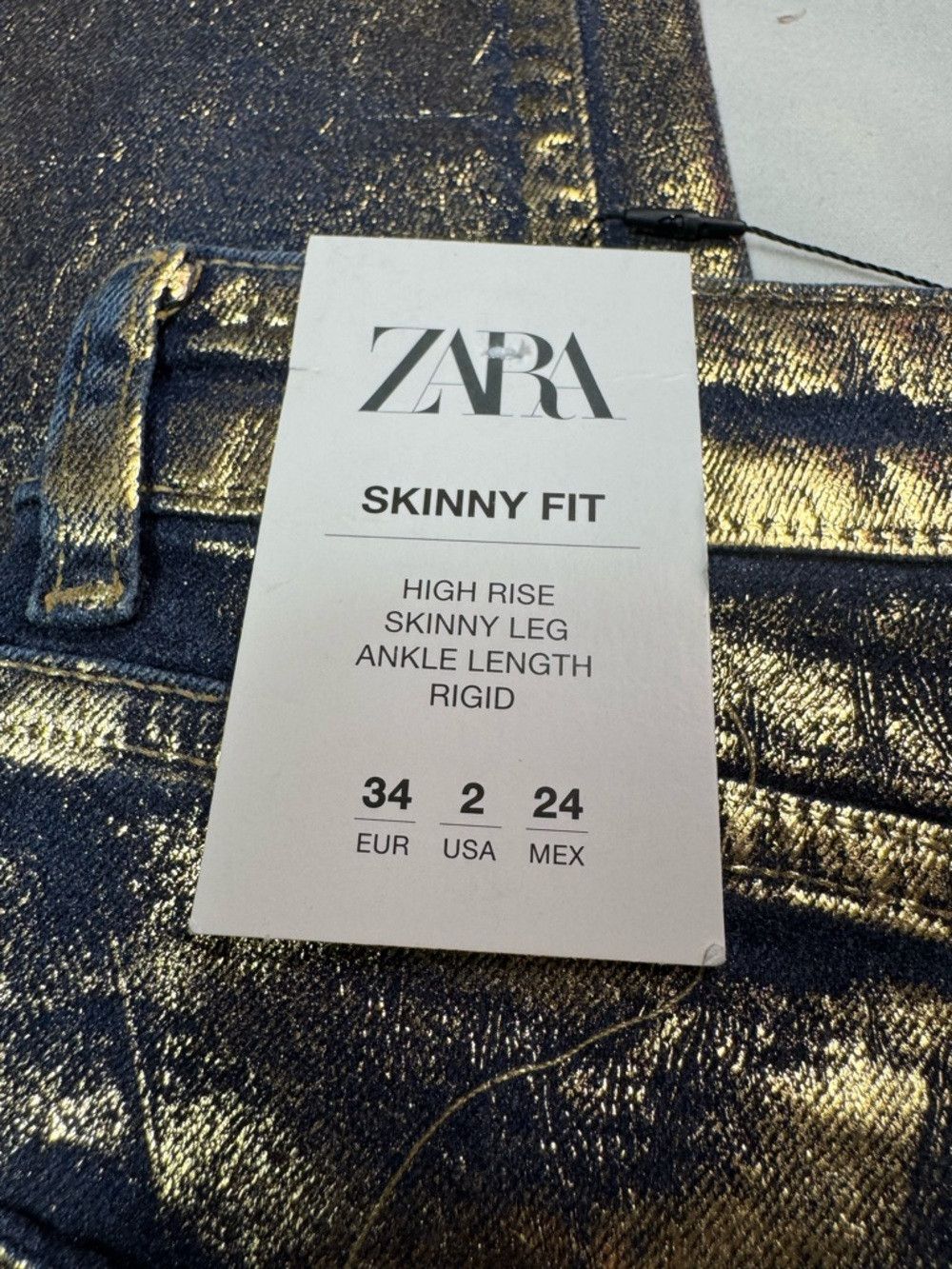 Zara NWT New Zara Coated Golden Foil Skinny Jeans Size 2 Size 26" / US 2 / IT 38 - 7 Thumbnail