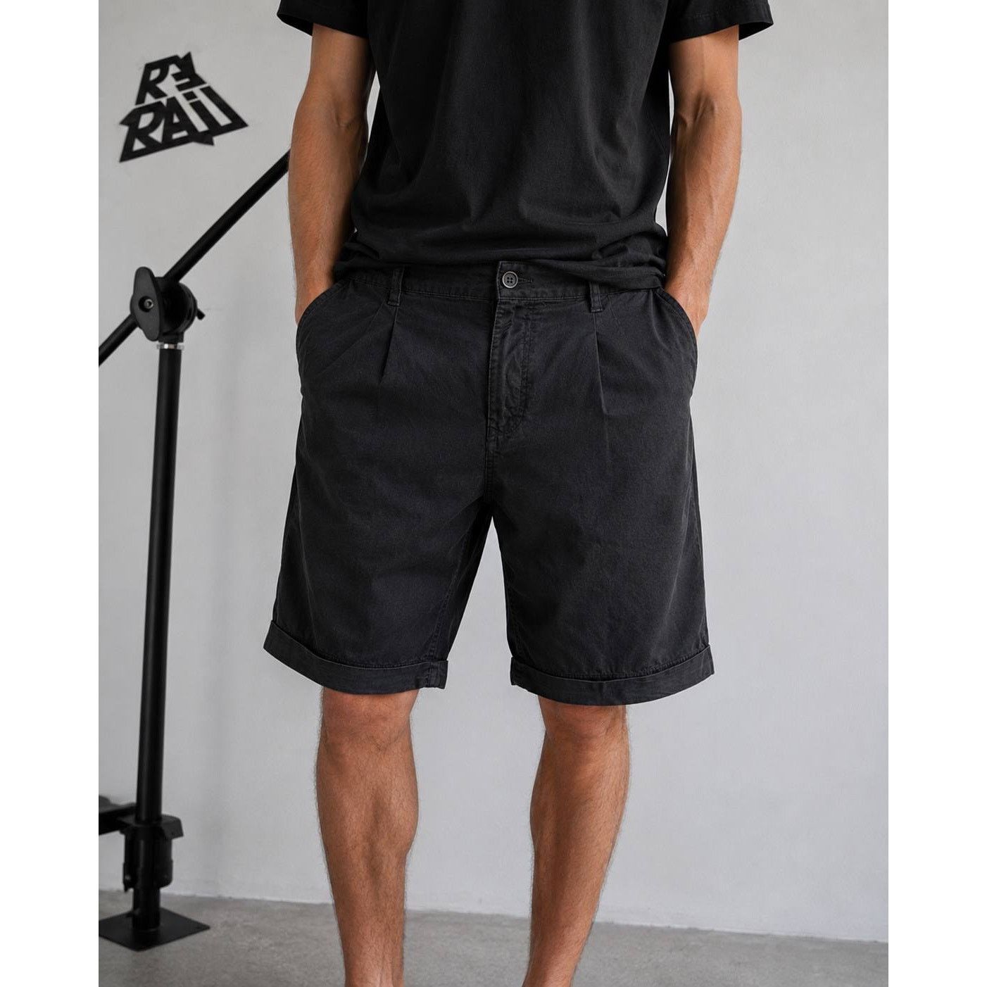 Transit Transit Uomo Garment Dyed Shorts Black Size US 31 - 1 Thumbnail
