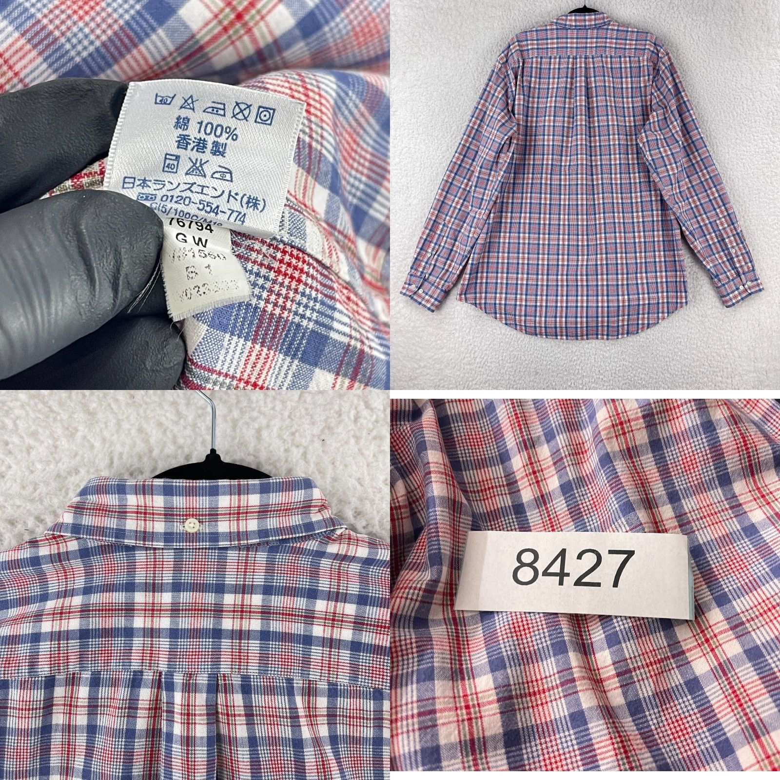 Lands' End VINTAGE Lands' End Button-Down Dress Shirt Mens XL Red Blue Plaid Long Sleeve Size 46R - 9 Thumbnail