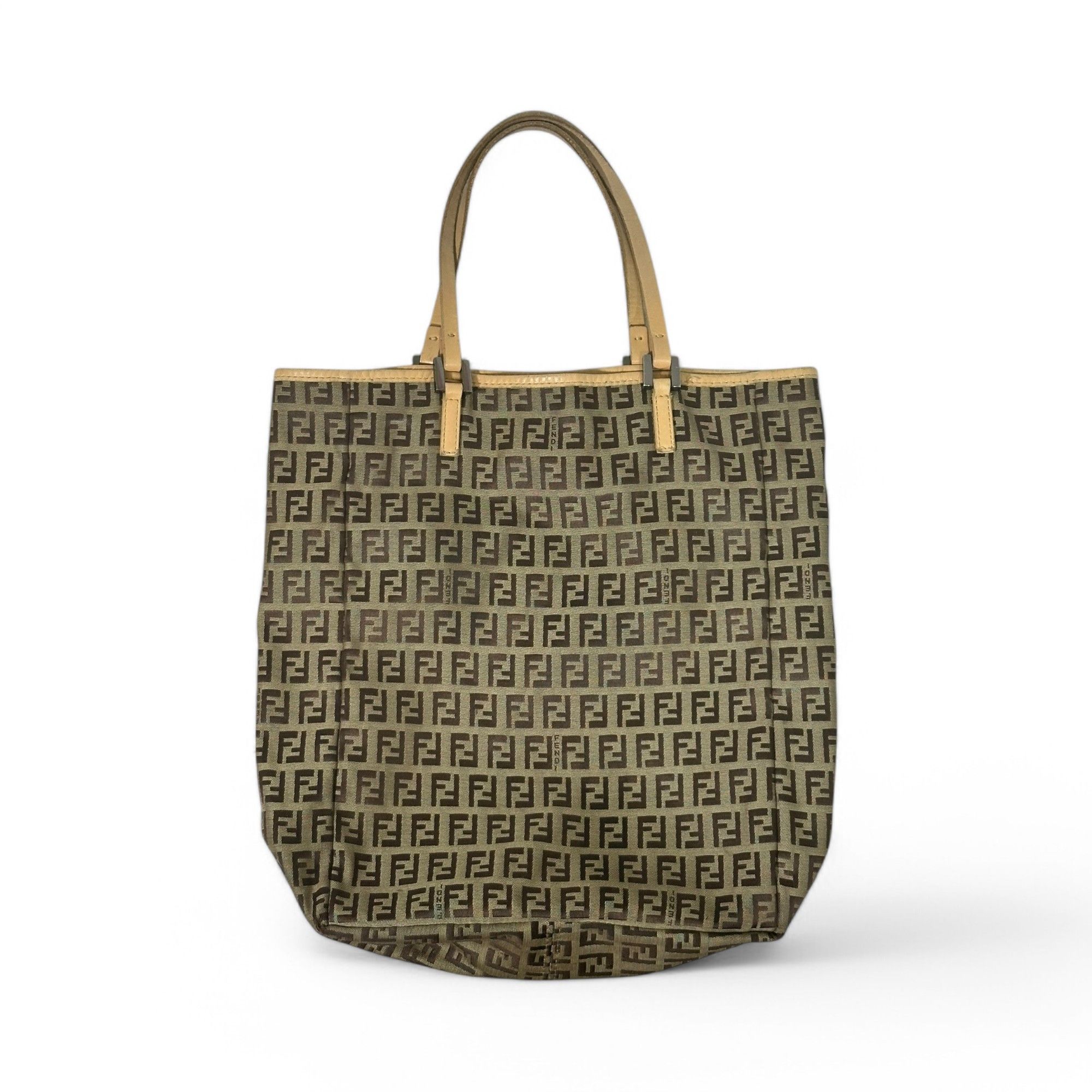 Fendi Fendi Zucchino Tote Bag Vintage FF Monogram Logo Cloth Beige Size ONE SIZE - 2 Thumbnail