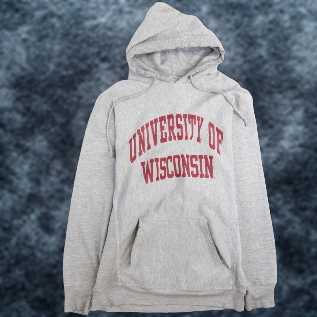 Vintage University of Wisconsin Hoodie Sweatshirt Men Medium Gray
