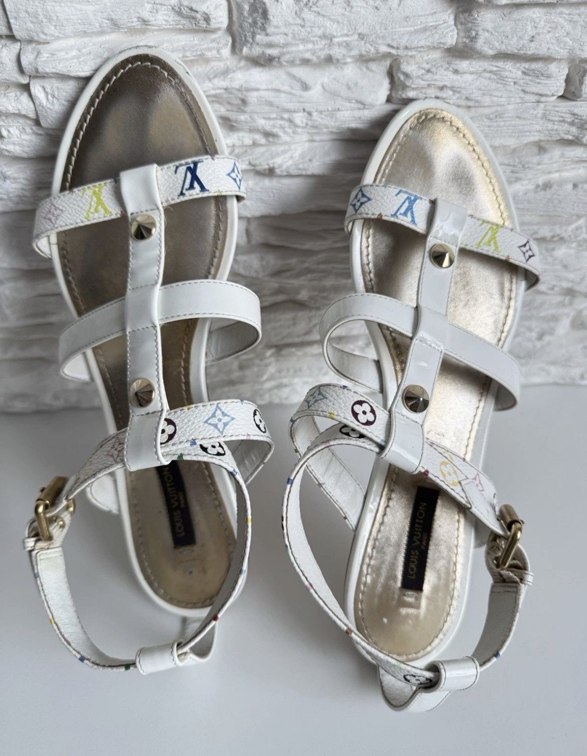 Louis Vuitton Louis Vuitton multicolor leather sandals white monogram Y2K Size US 8 / IT 38 - 2 Thumbnail