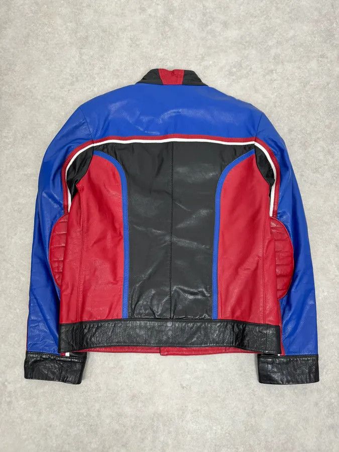 2000s Dolce & Gabbana Blue & Black Racing Biker Leather Jacket
