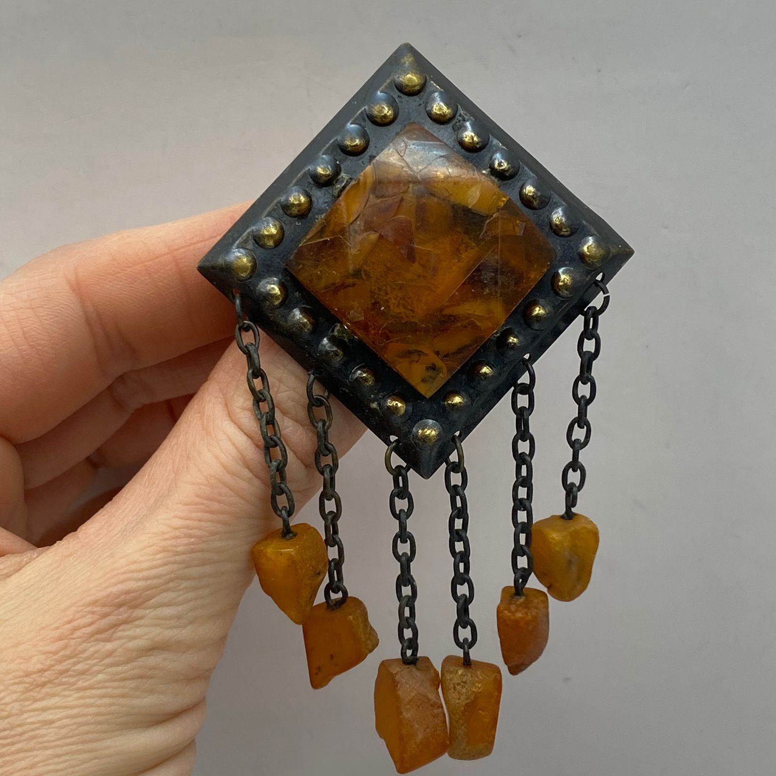 Vintage Vintage Soviet Huge Natural Amber Dangle Brooch 17.3g Size ONE SIZE - 7 Thumbnail