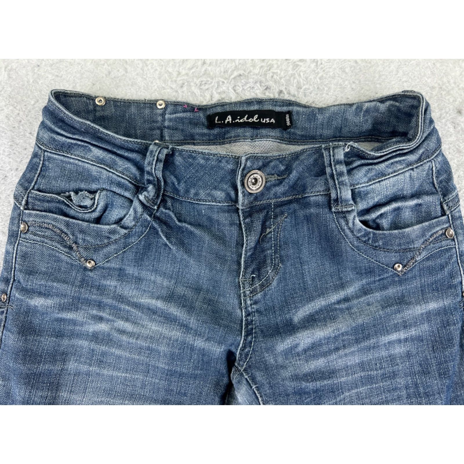 Denime LA Idol Jeans Women Blue Denim Bootcut 24x29 Cotton Embroidered Low Rise 3-Pocket Stretch Regular 5-Pocket Size 26" / US 2 / IT 38 - 4 Thumbnail