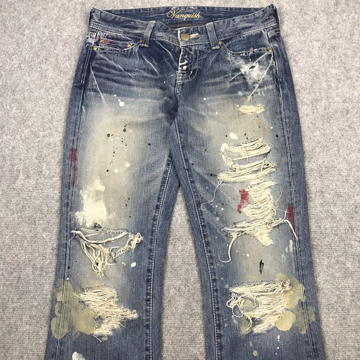 Designer × Japanese Brand FLARE🔥VANQUISH DISTRESSED BOOTCUT PAINTED DENIM PANTS 145 Size US 30 / EU 46 - 3 Thumbnail
