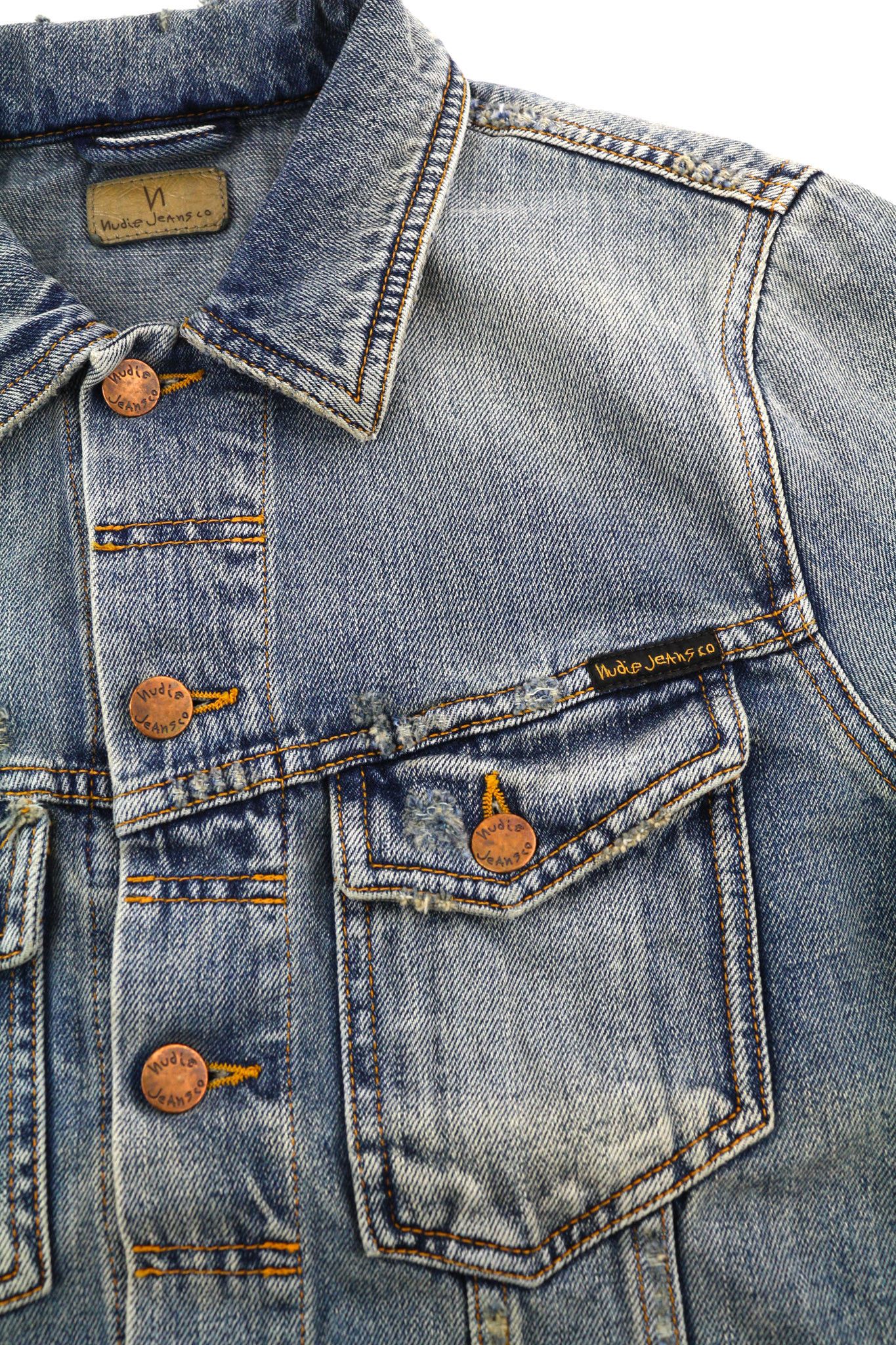 Nudie Jeans BILLY S Shimmering Indigo Washed Ripped Polo Jacket 82484 Size US S / EU 44-46 / 1 - 6 Thumbnail