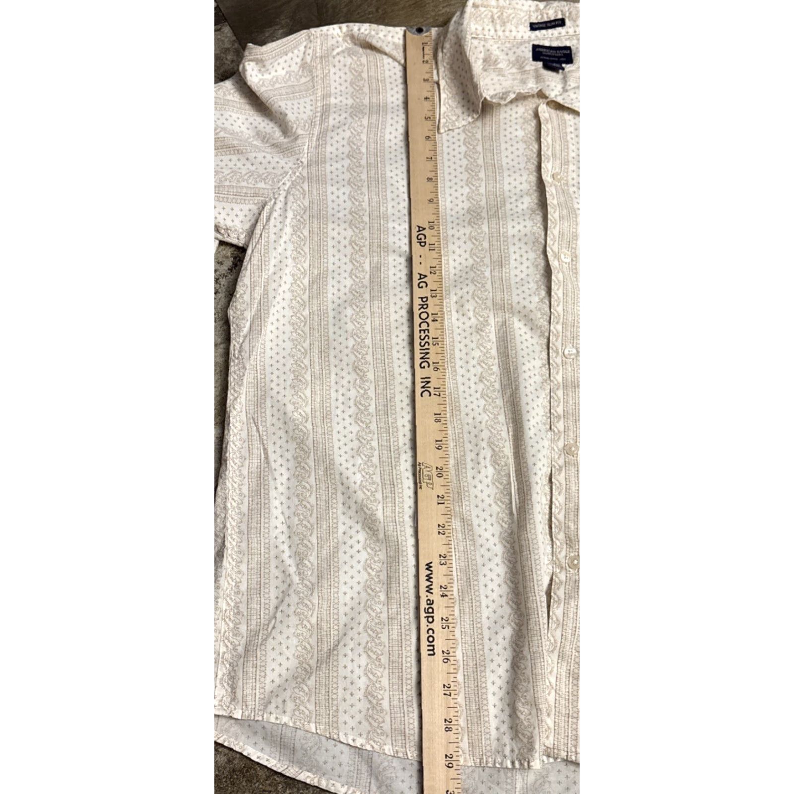 American Eagle Outfitters American Eagle Mens Button-Up Shirt XXL Vintage Slim L/S Beige Print Size US XXL / EU 58 / 5 - 4 Thumbnail