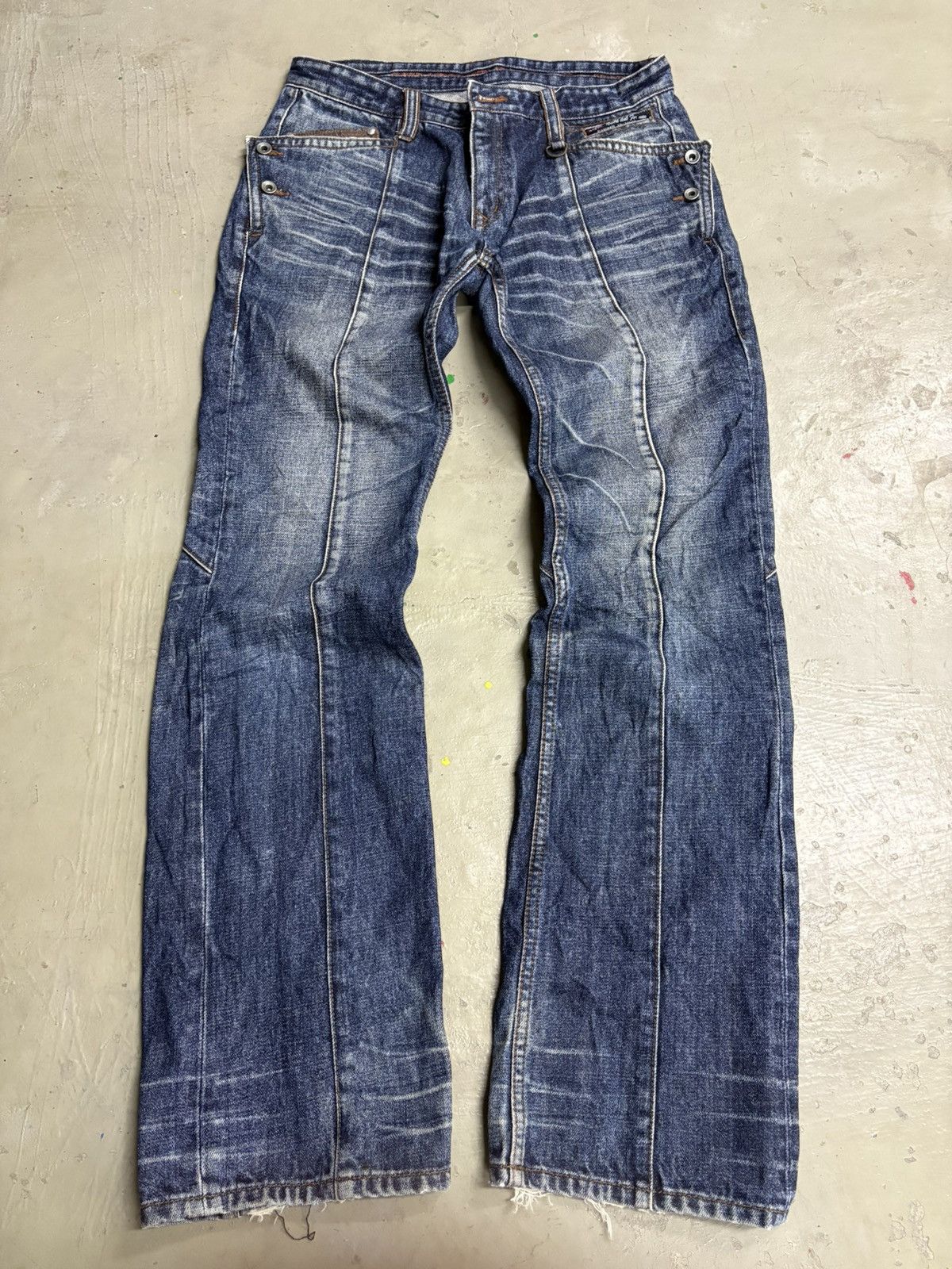 Tornado Mart 🥵Nicole club for men // Distressed Indigo Flared Denim Size US 31 - 2 Thumbnail