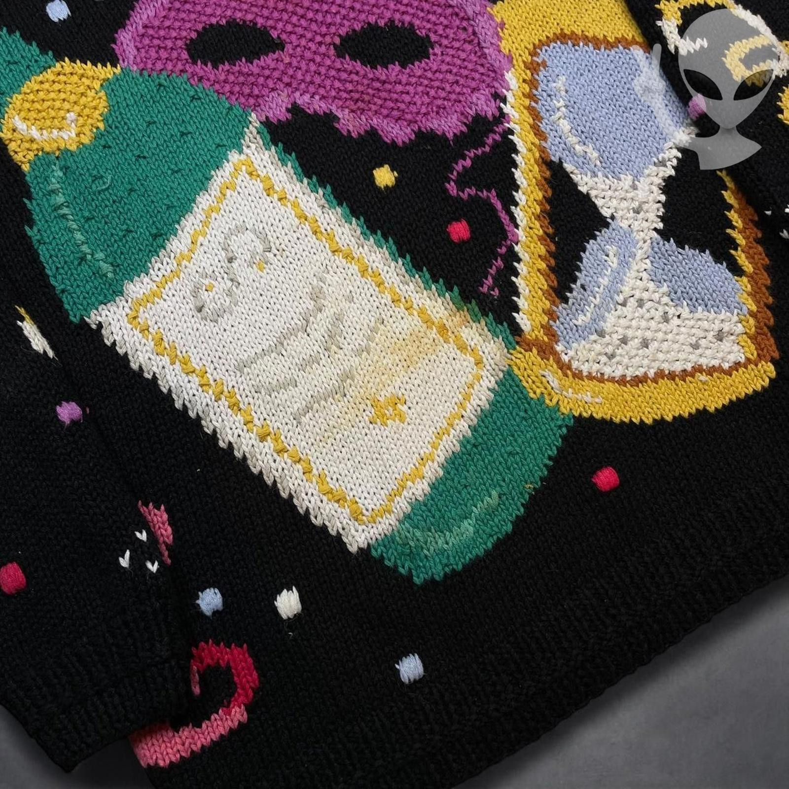 Unknown London Vintage 90s Hand Knit Sweater Medium Black New Years Eve Size US M / EU 48-50 / 2 - 2 Thumbnail
