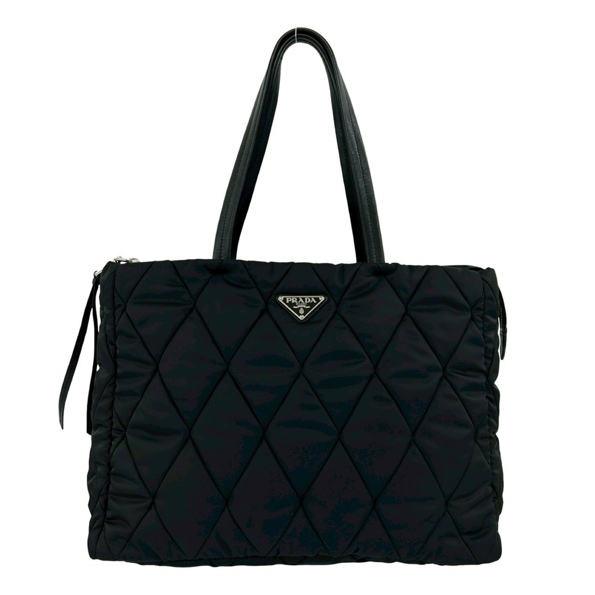 Prada Prada Triangle Logo Hardware Quilted Nylon Leather Tote Bag Handbag Semi-Shoulder Black 44688 Size ONE SIZE - 1 Thumbnail