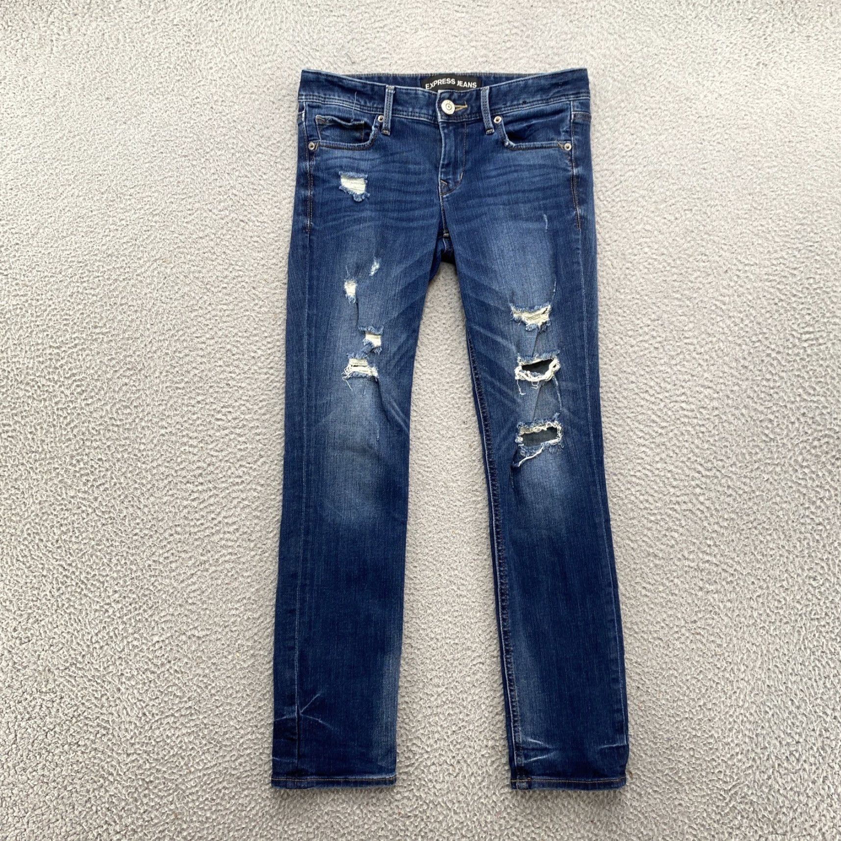 Express Express Womens Skinny Low Rise Distressed Cropped Denim Blue Jeans 0R Size Regular Violet? Size 25" / US 0 / IT 36 - 2 Thumbnail