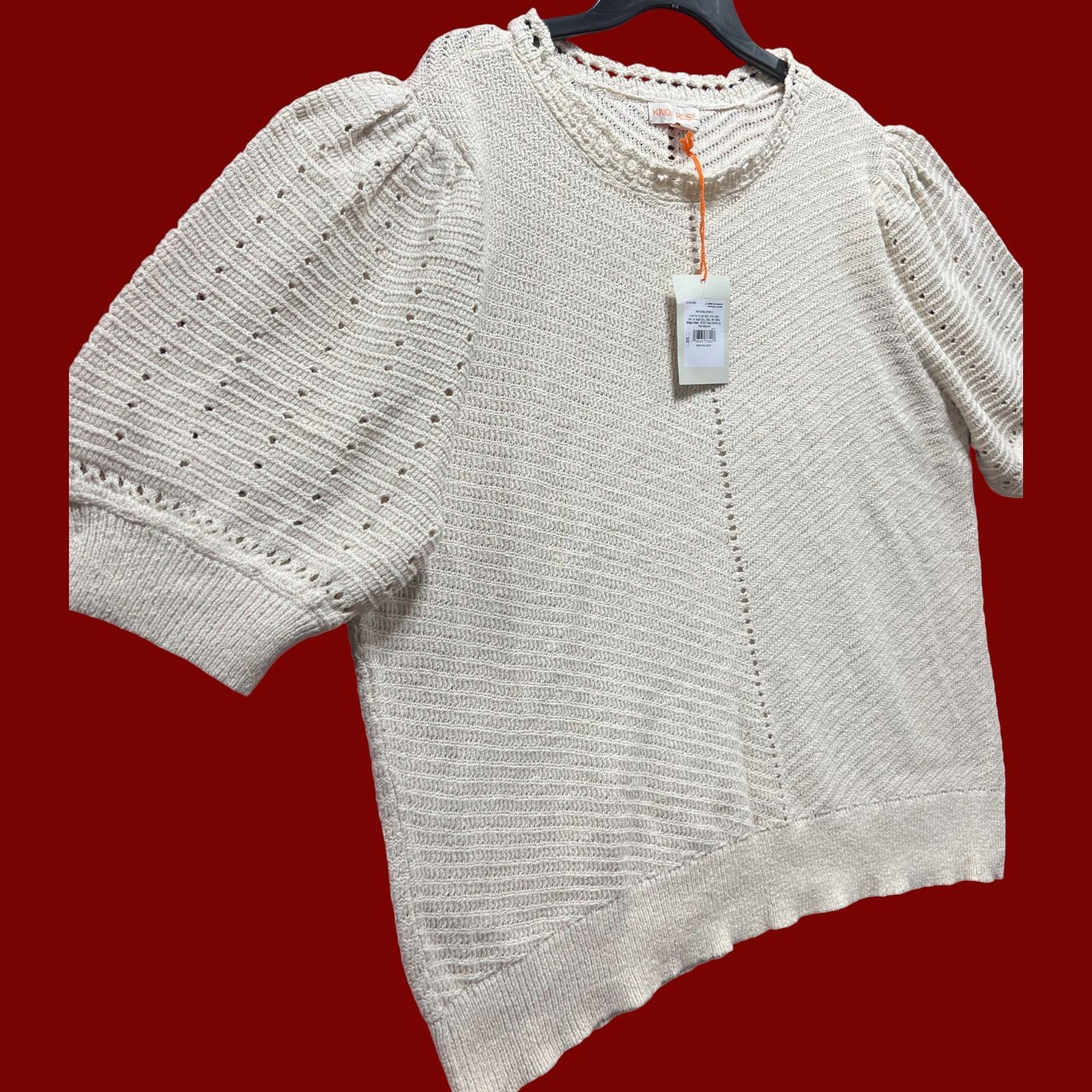 Other Knox Rose - Women's Crochet Pointelle Sweater With Short Puf Size XXL / US 16-18 / IT 52-54 - 16 Thumbnail